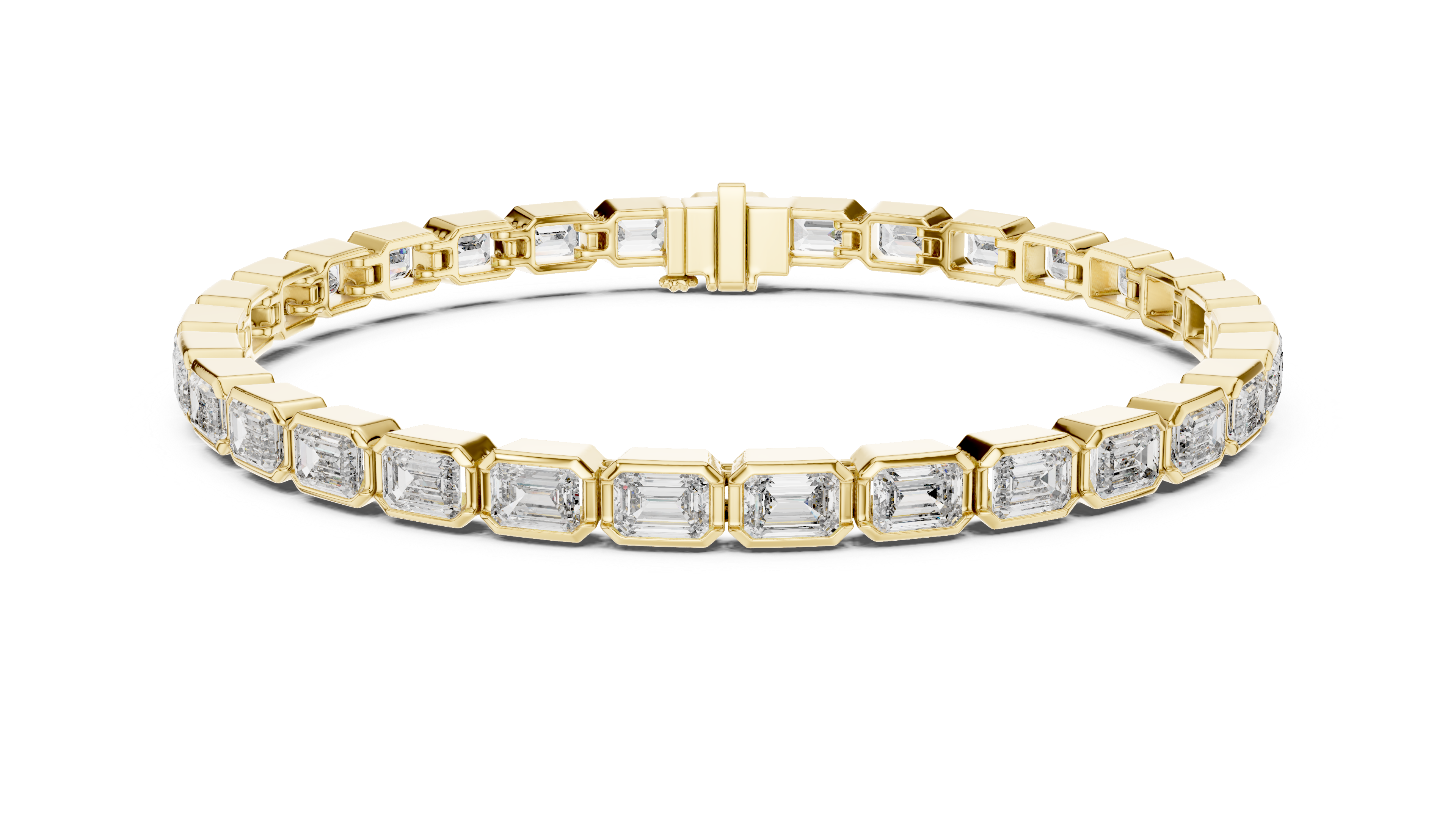 30 Pointer Emerald Cut Diamond Bezel Set Tennis Bracelet