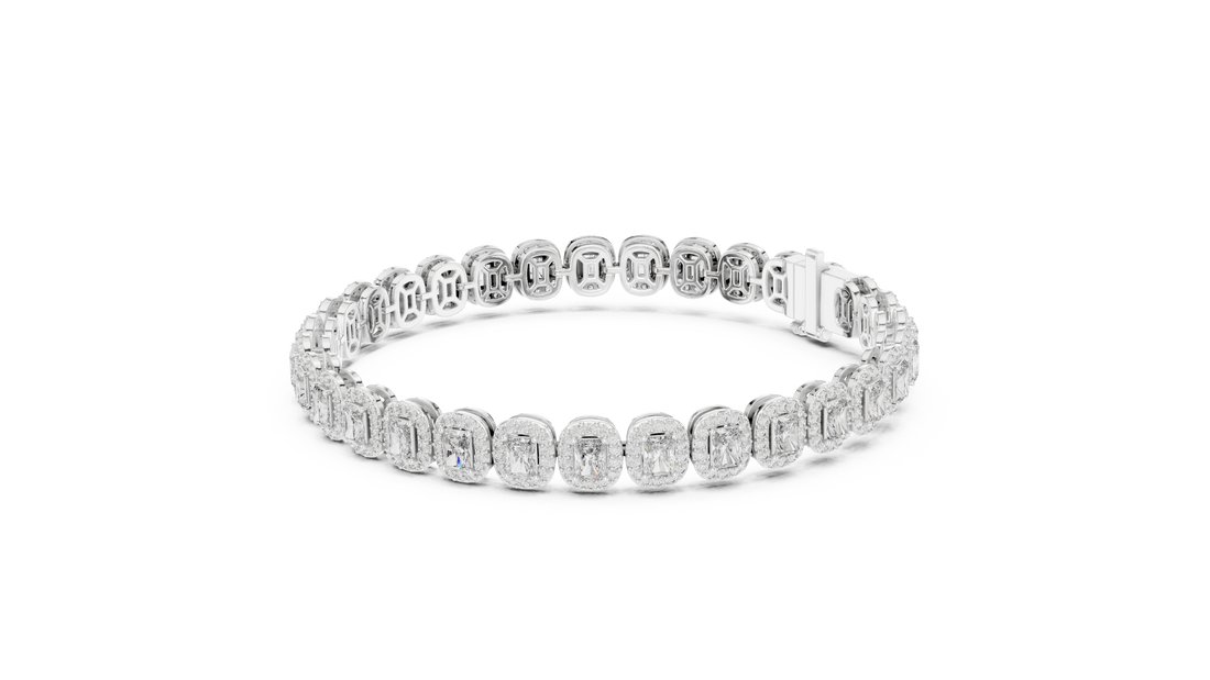 15 Pointer Radiant Cut Diamond Halo Tennis Bracelet