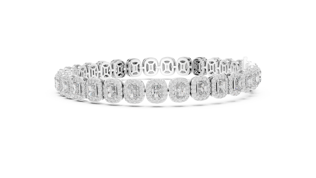 15 Pointer Radiant Cut Diamond Halo Tennis Bracelet