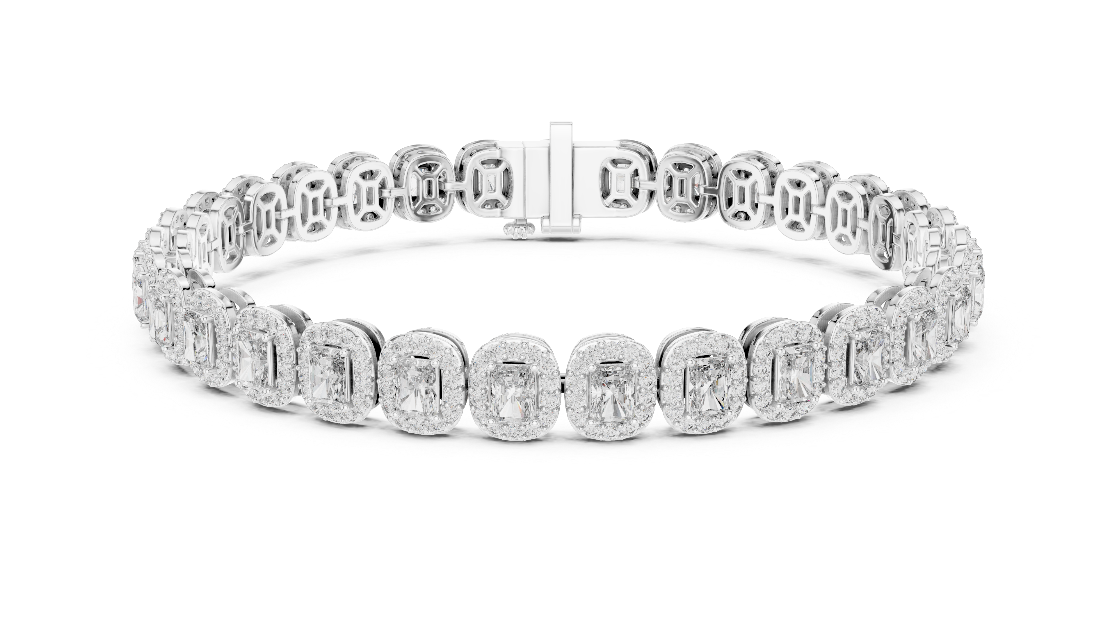15 Pointer Radiant Cut Diamond Halo Tennis Bracelet