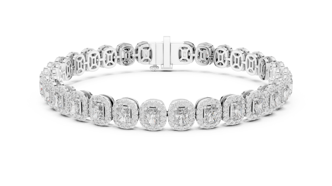 15 Pointer Radiant Cut Diamond Halo Tennis Bracelet