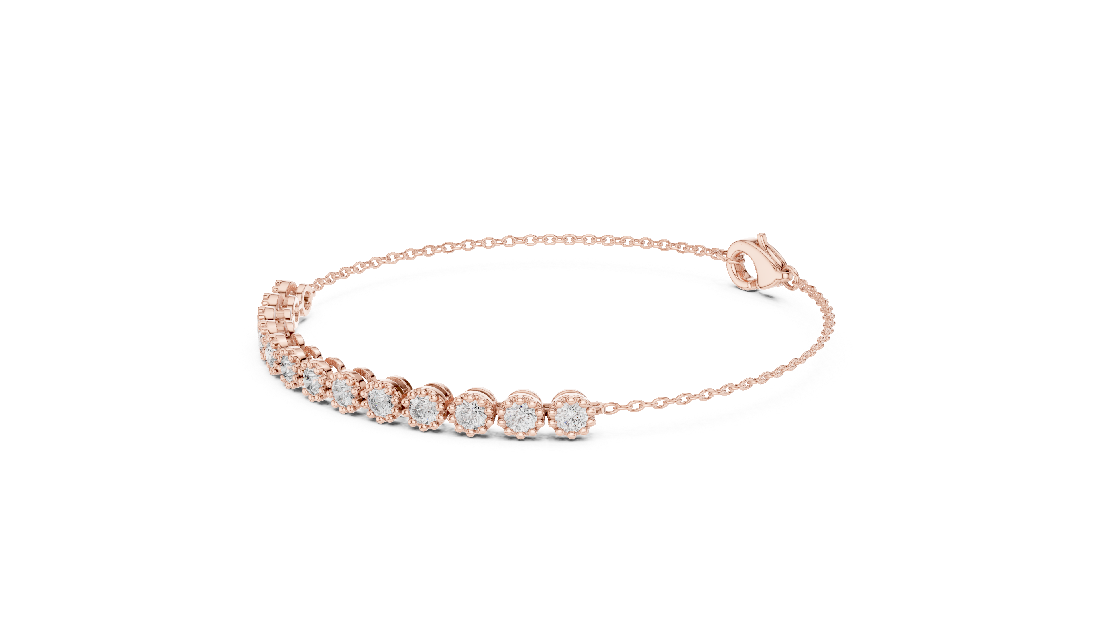 11 Pointer  Round Diamond Station Chain Bracelet
