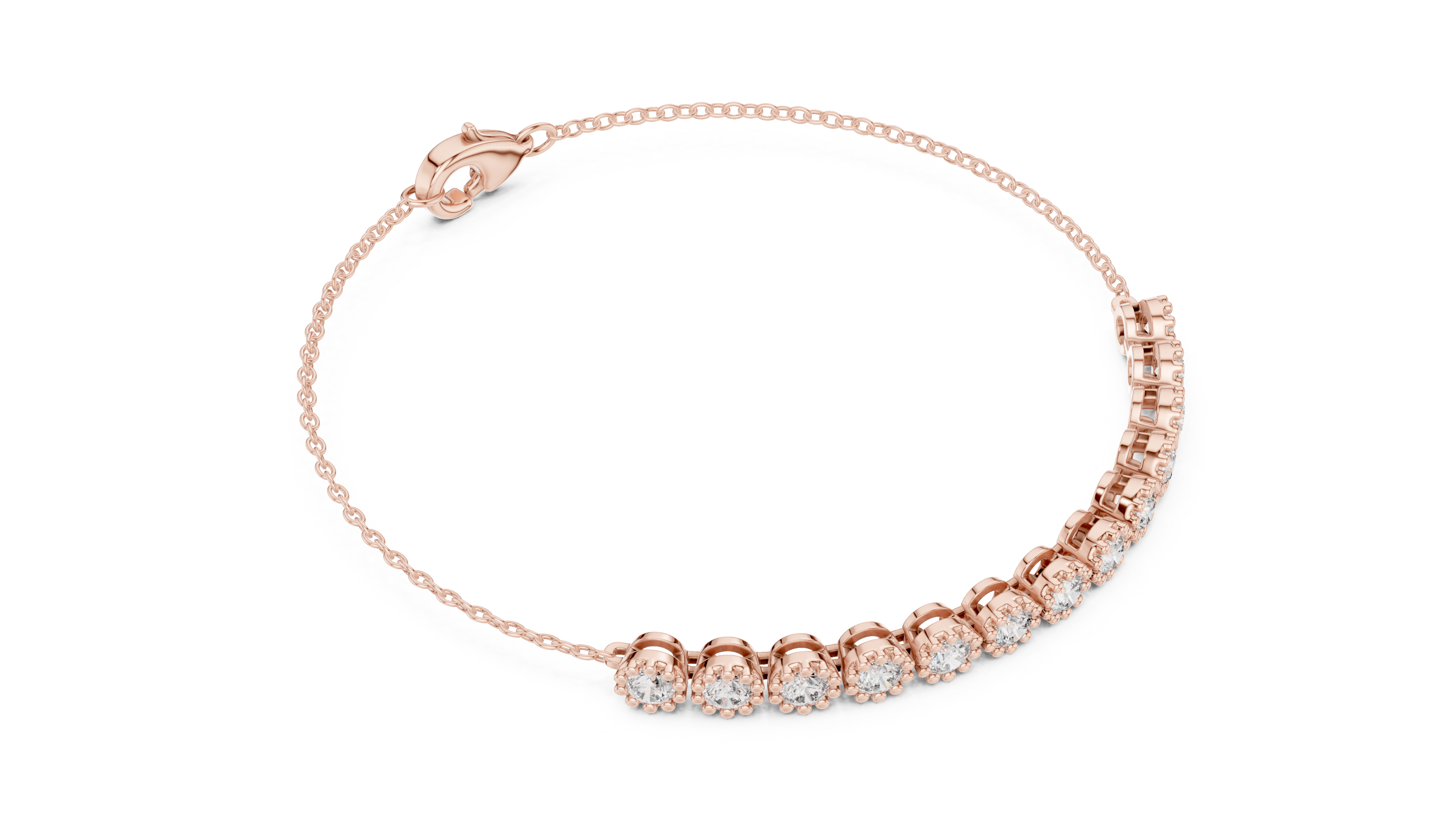 11 Pointer  Round Diamond Station Chain Bracelet
