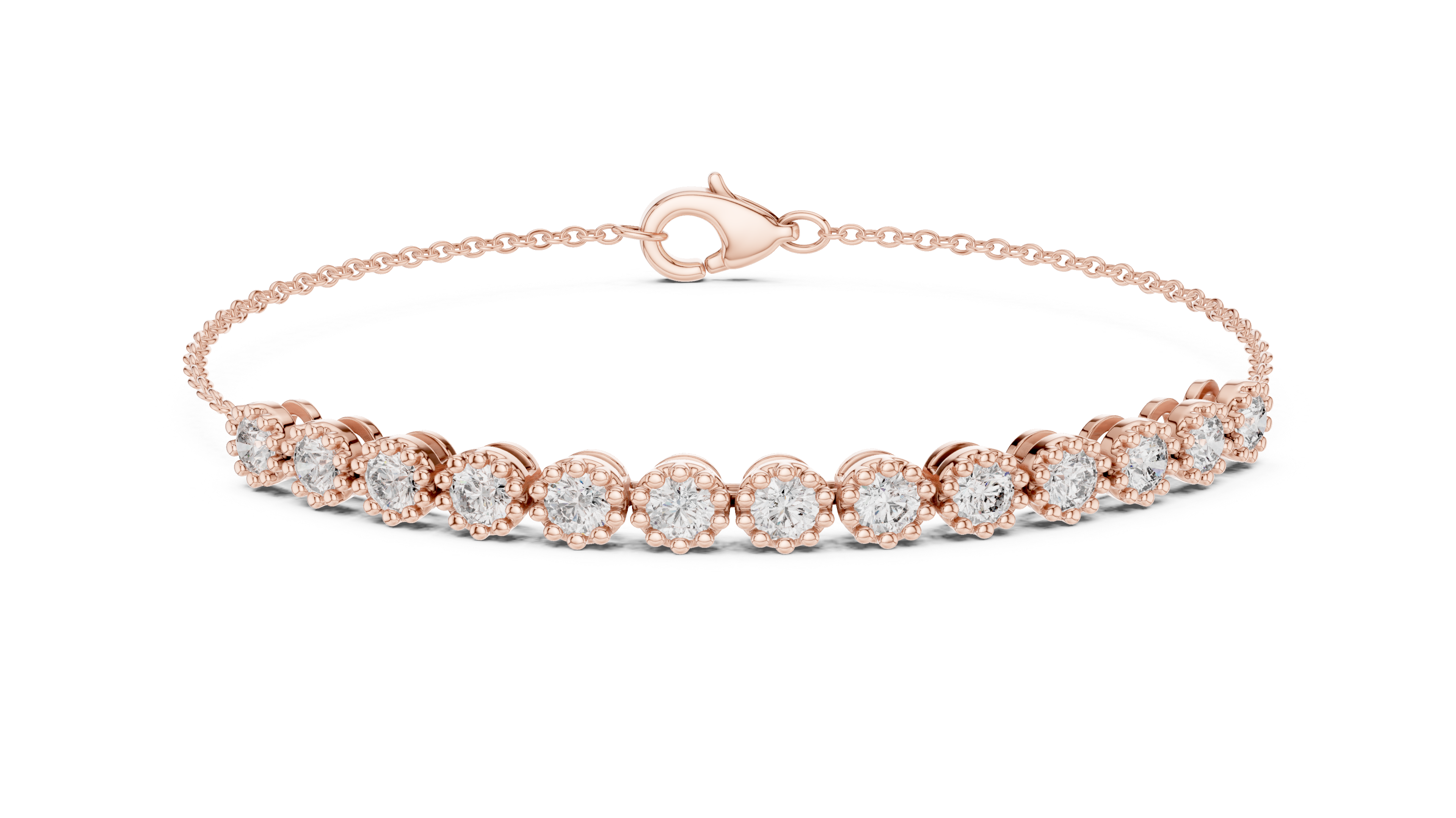 11 Pointer  Round Diamond Station Chain Bracelet