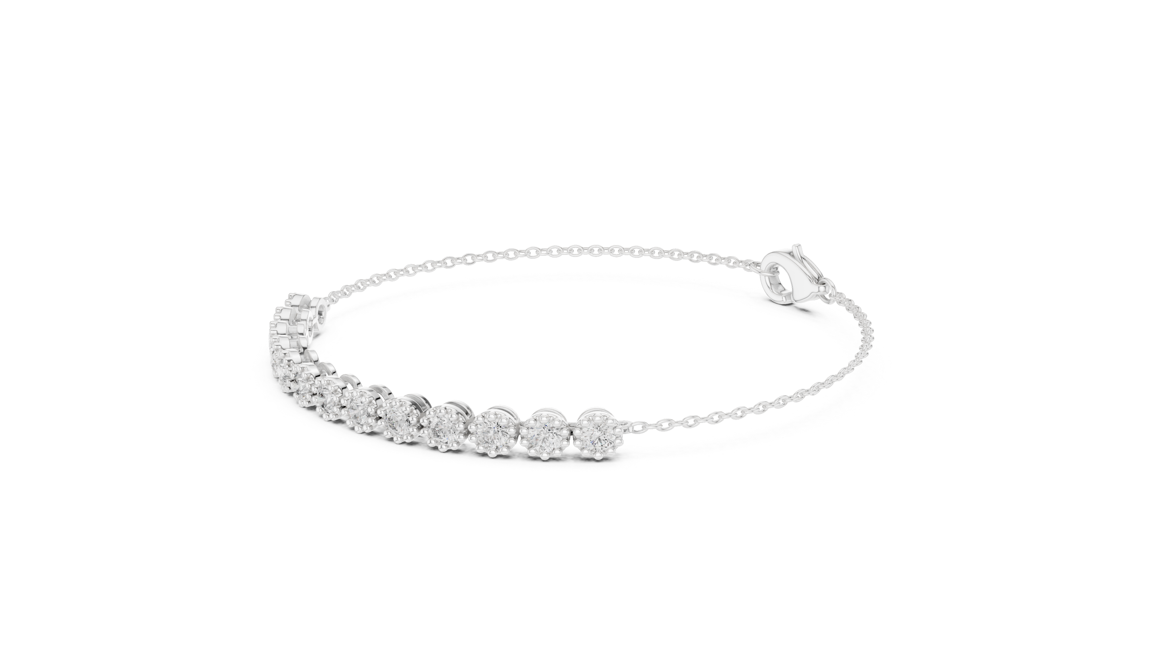 11 Pointer  Round Diamond Station Chain Bracelet