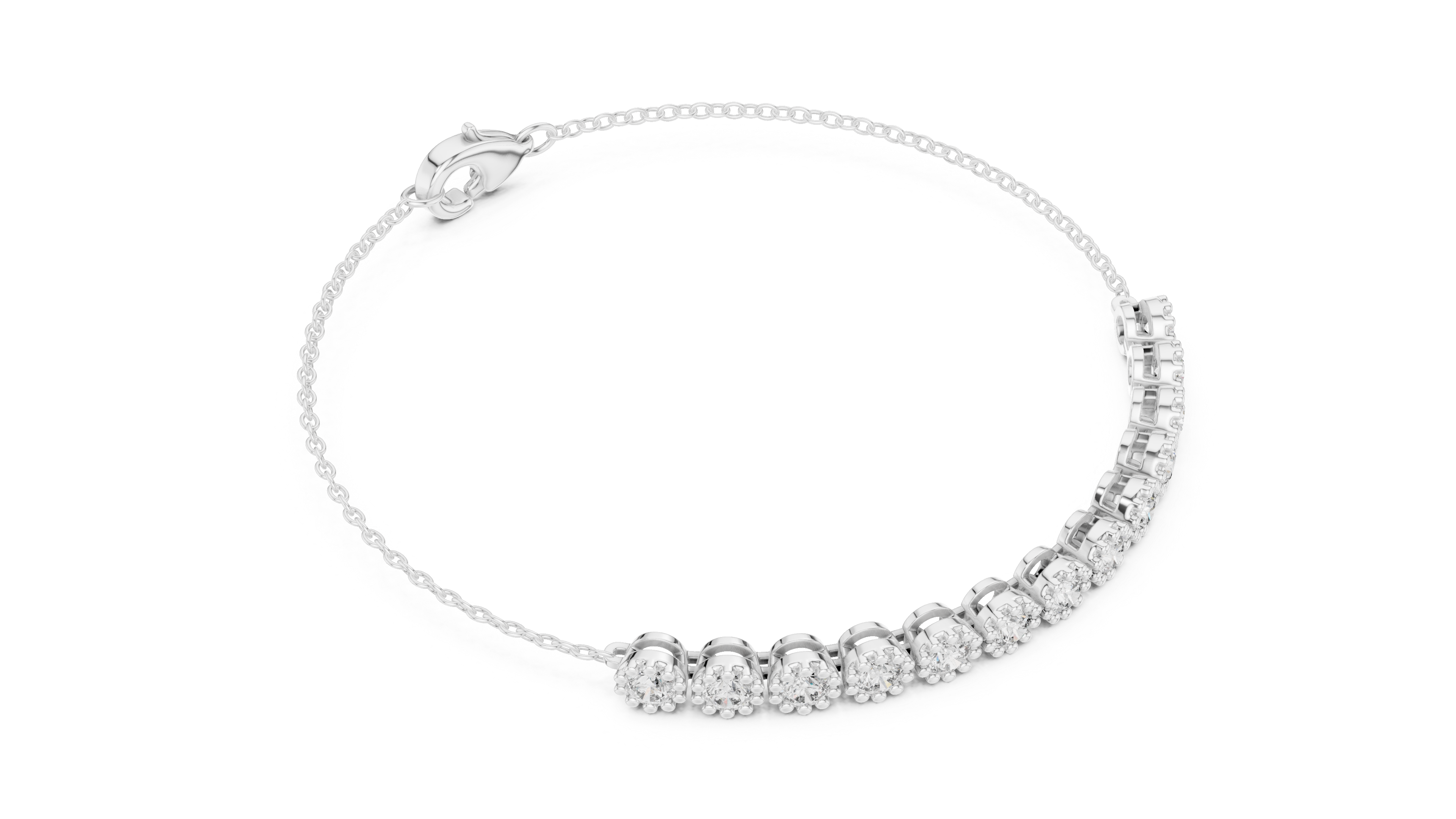 11 Pointer  Round Diamond Station Chain Bracelet