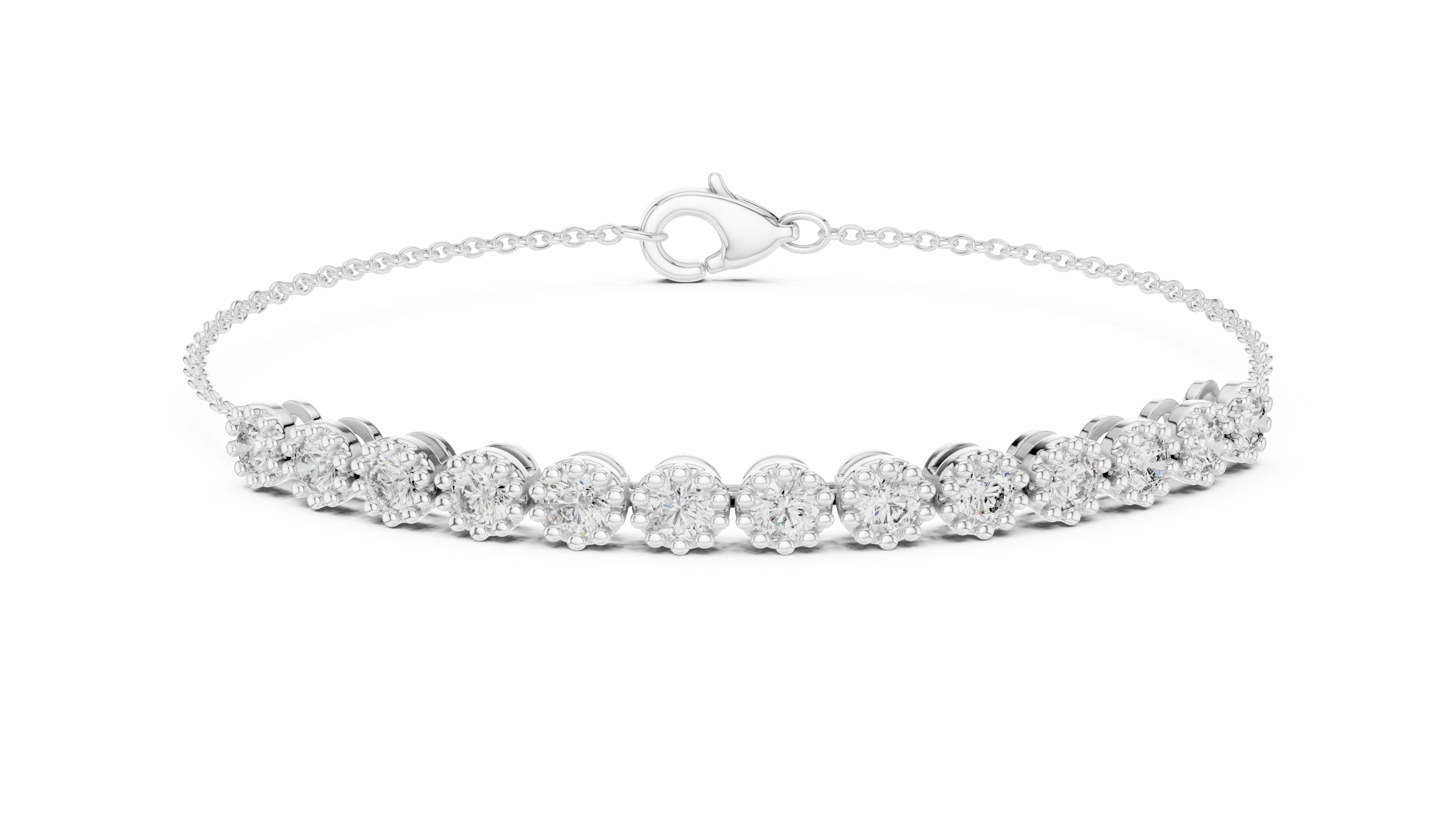 11 Pointer  Round Diamond Station Chain Bracelet