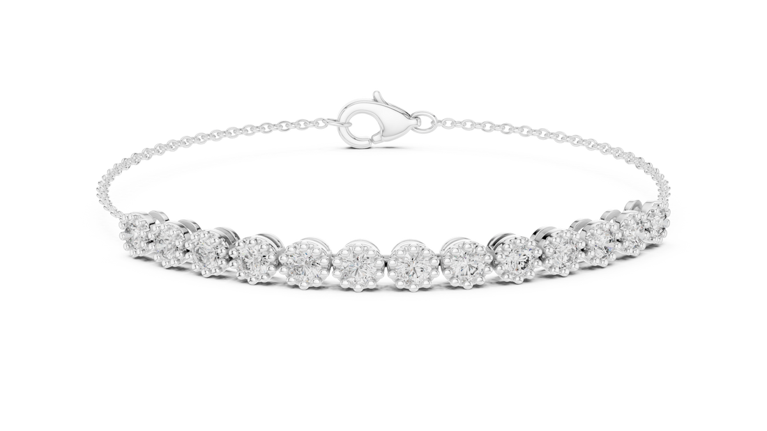 11 Pointer  Round Diamond Station Chain Bracelet