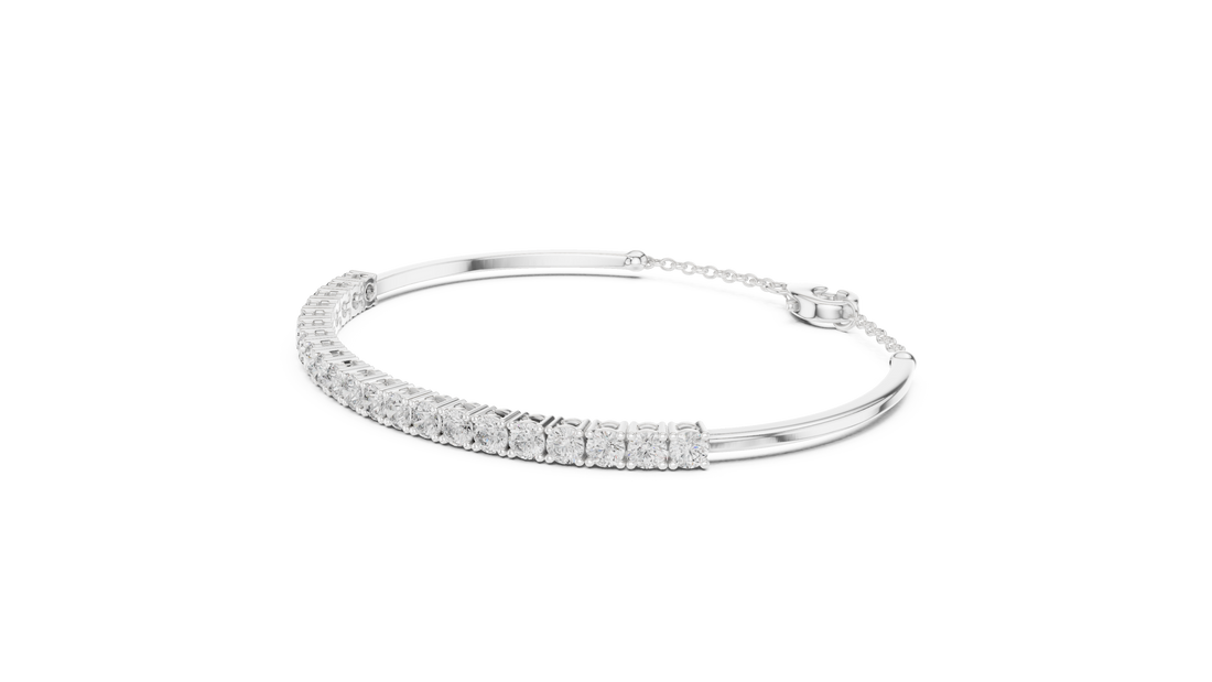 Open Cuff 11 Pointer Round Diamond Collet Bracelet