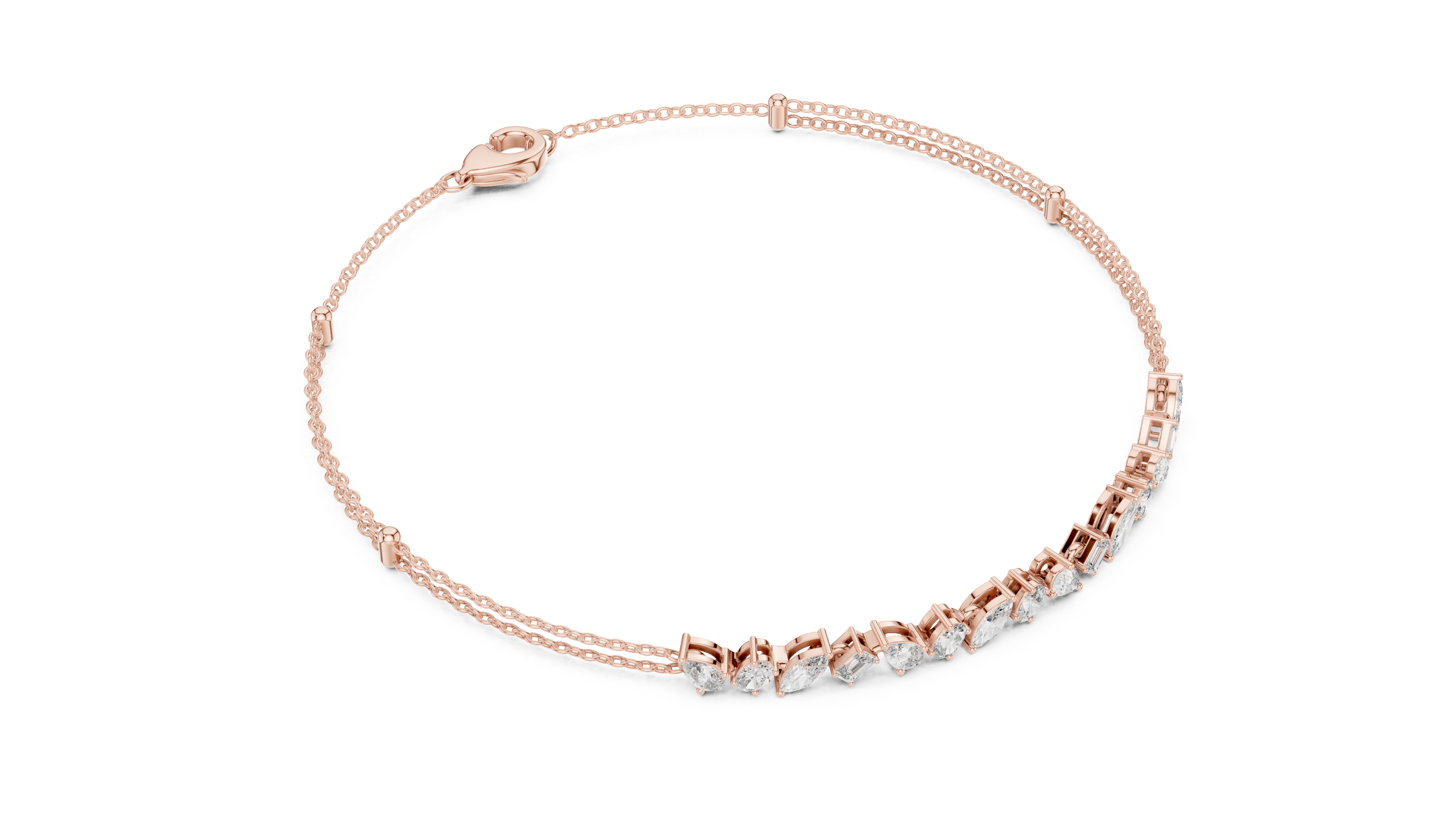 Multi-Shape Diamond Station Chain Bracelet