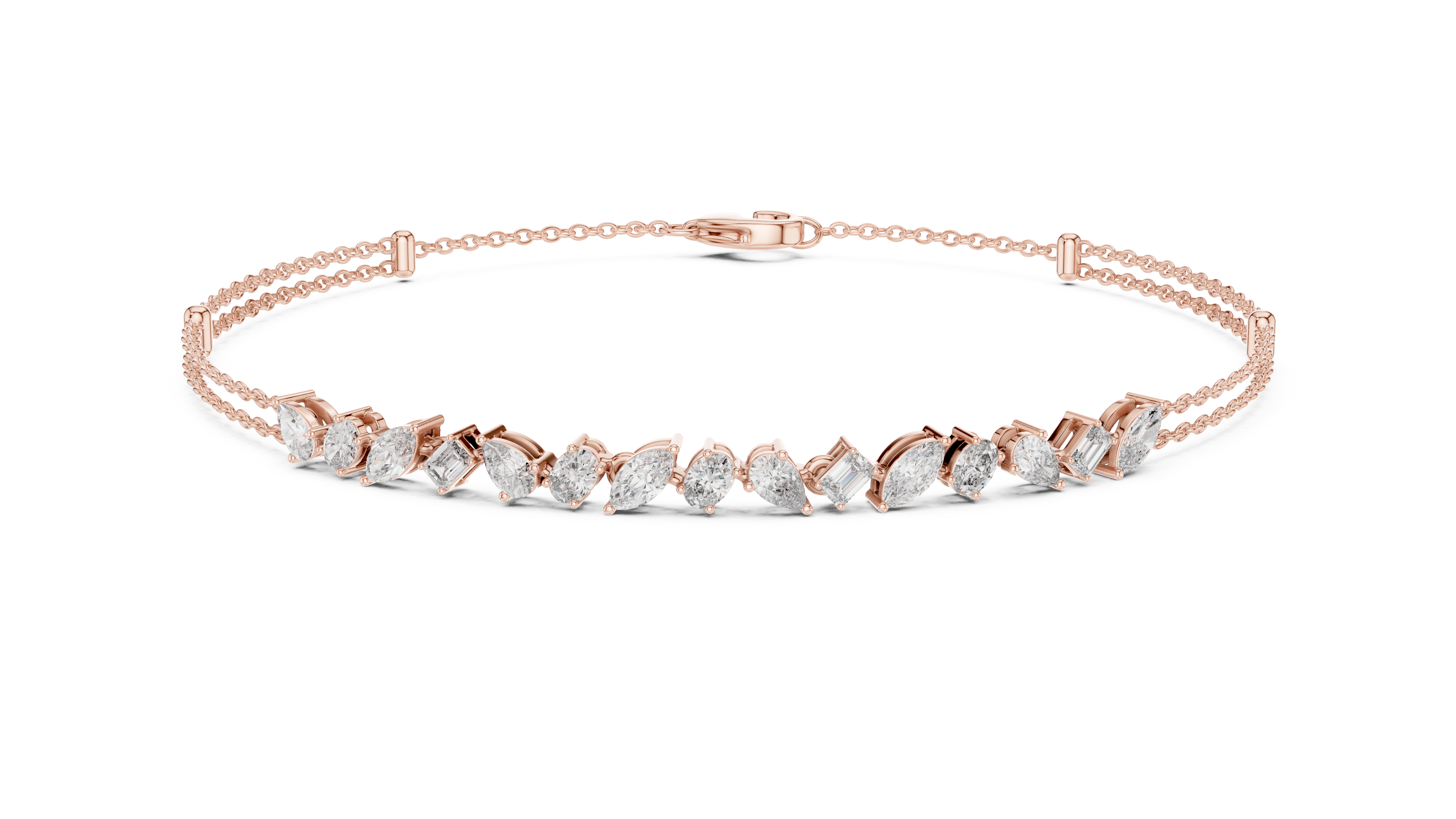 Multi-Shape Diamond Station Chain Bracelet