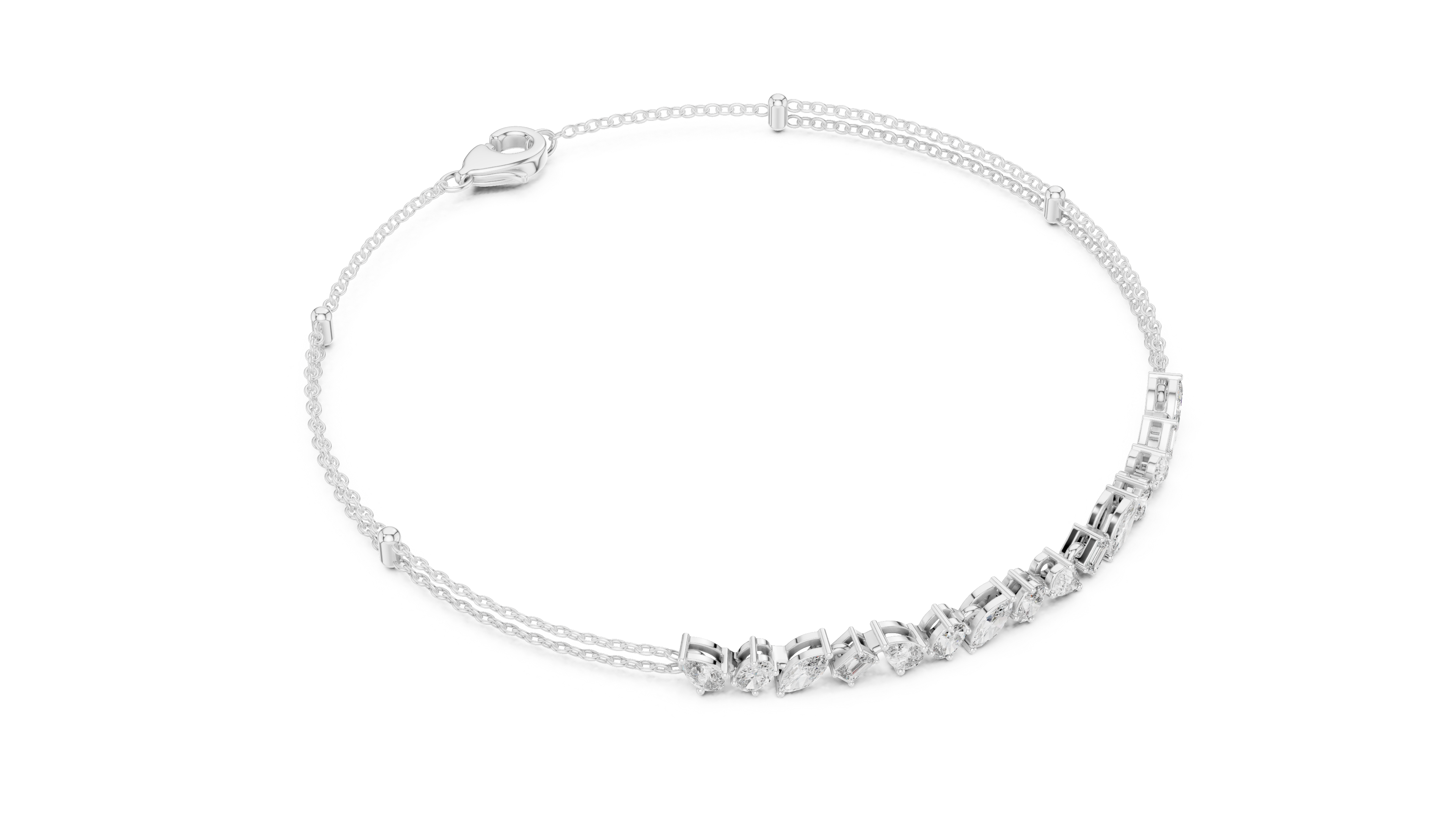 Multi-Shape Diamond Station Chain Bracelet