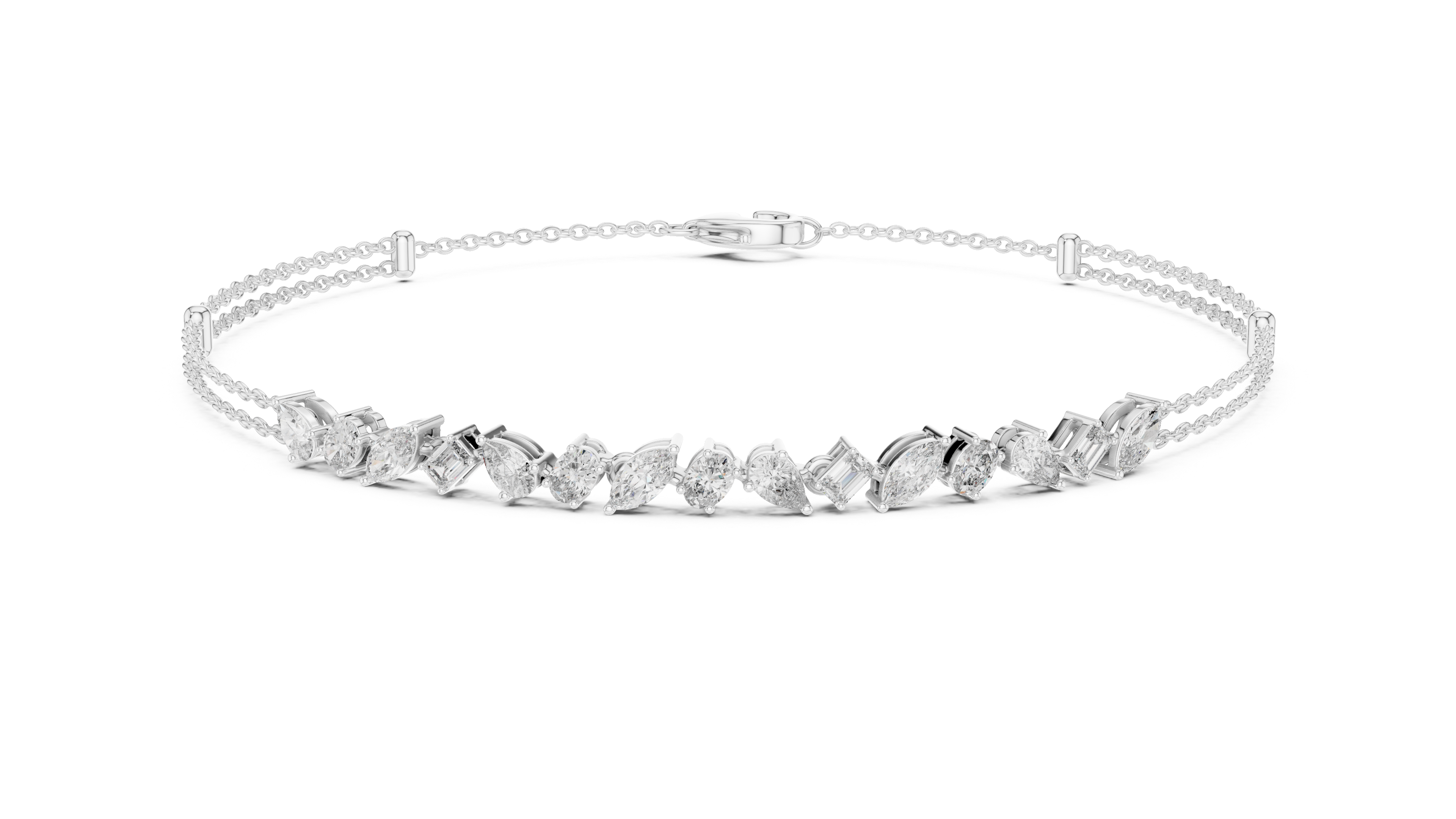 Multi-Shape Diamond Station Chain Bracelet