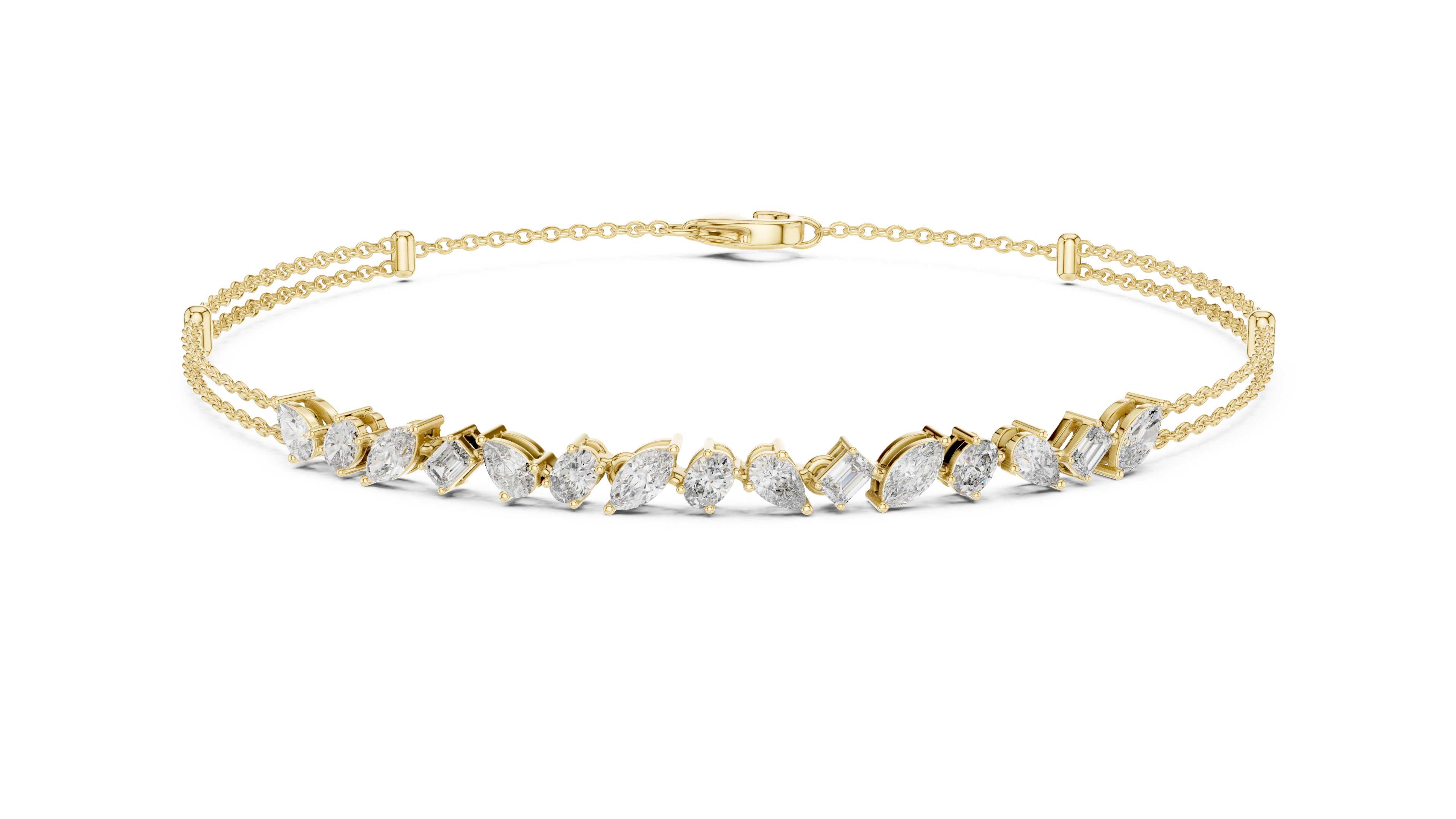 Multi-Shape Diamond Station Chain Bracelet