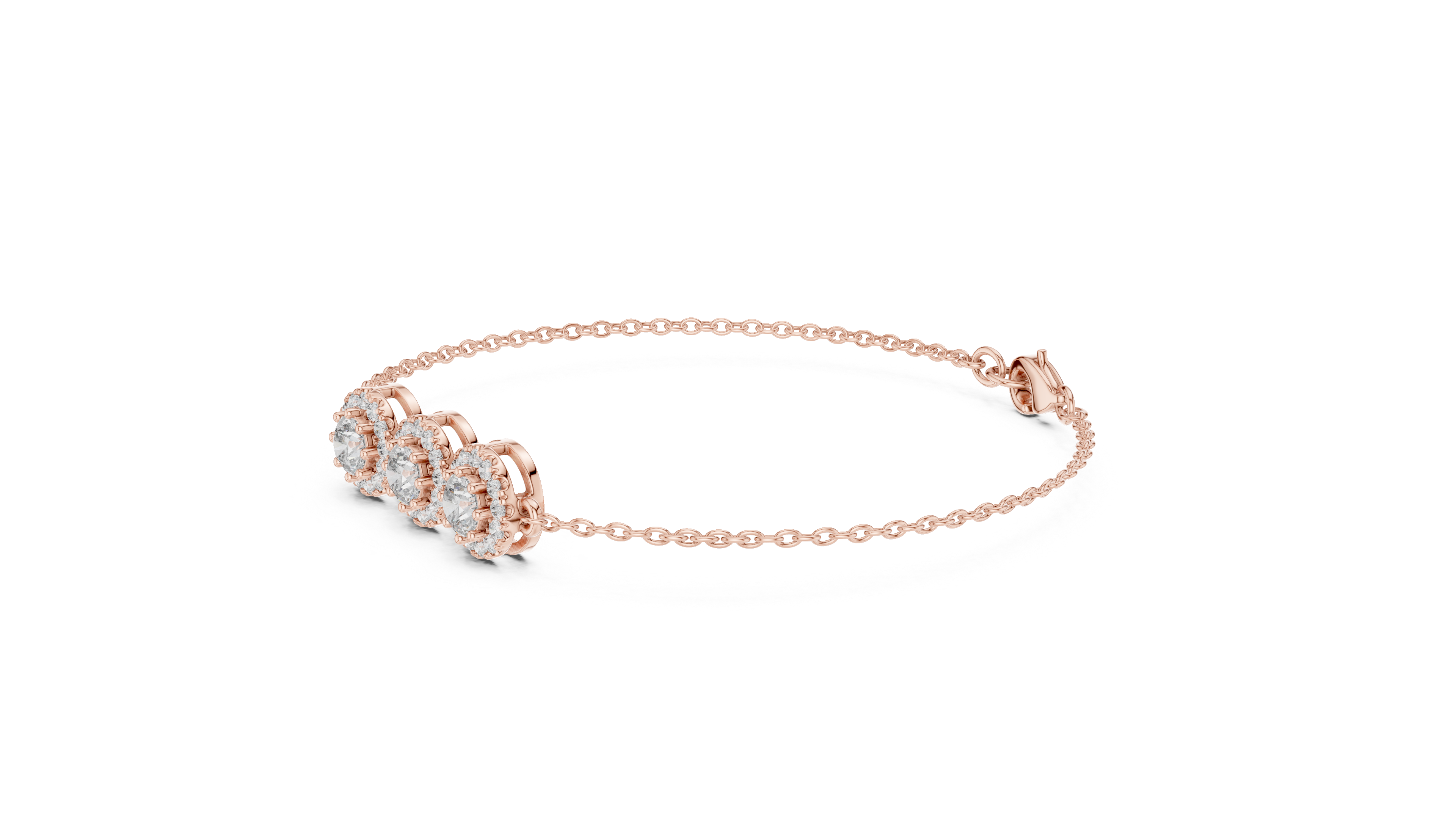 30 Pointer Center  Round Diamond Halo Station Bracelet