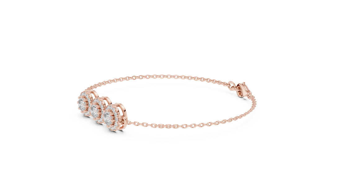 30 Pointer Center  Round Diamond Halo Station Bracelet