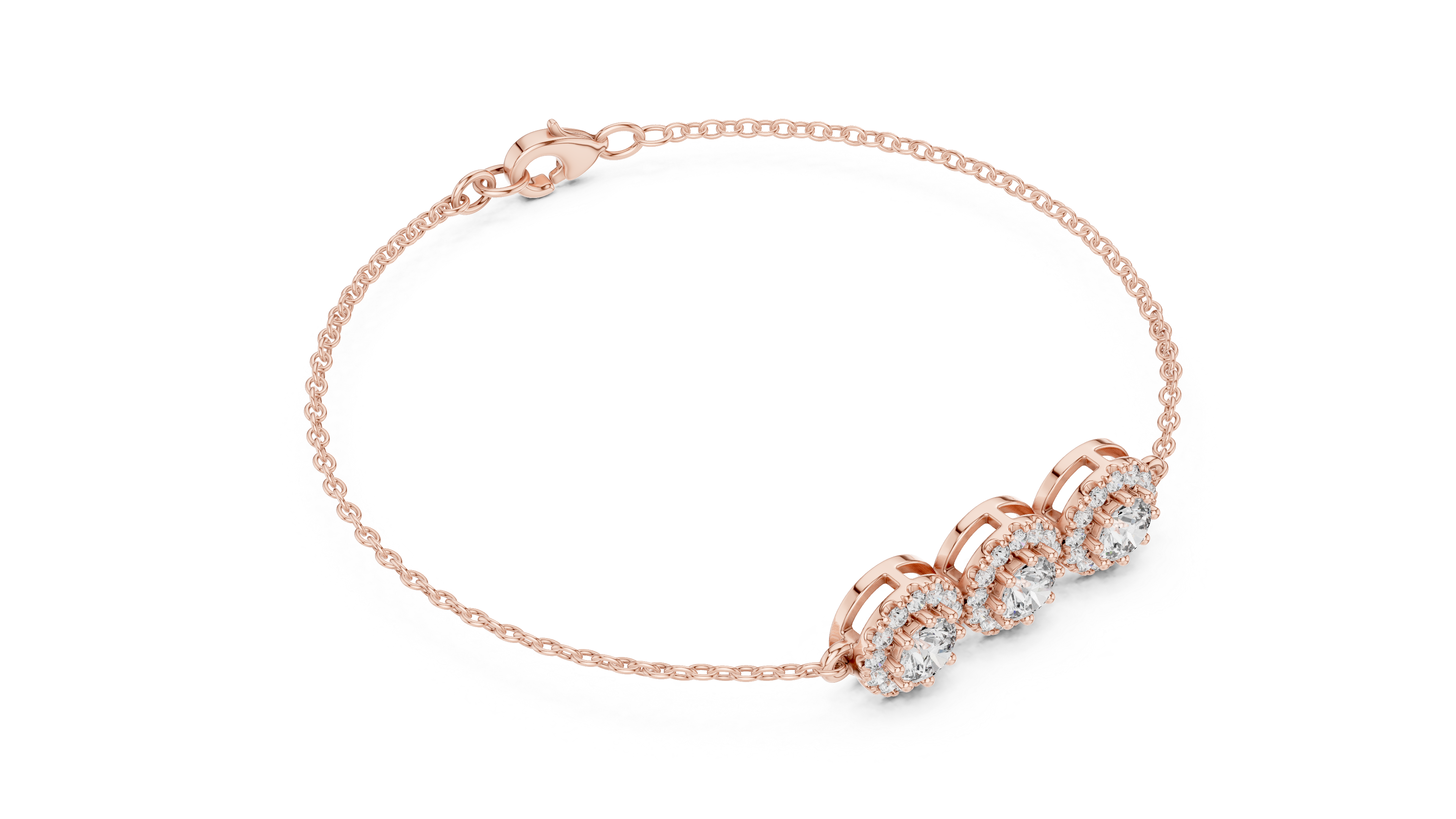 30 Pointer Center  Round Diamond Halo Station Bracelet