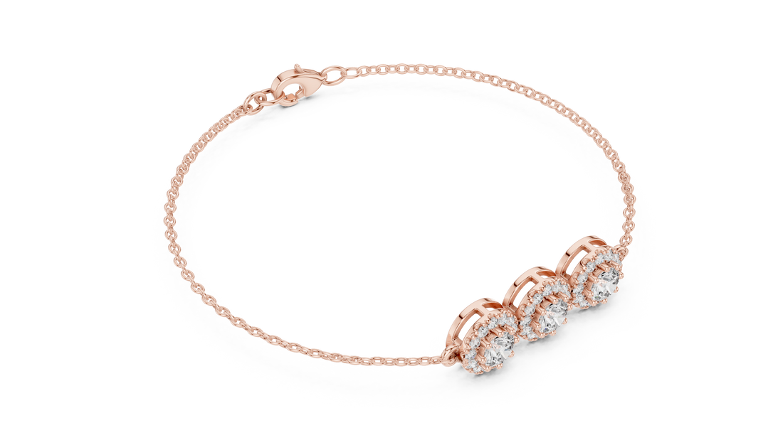 30 Pointer Center  Round Diamond Halo Station Bracelet