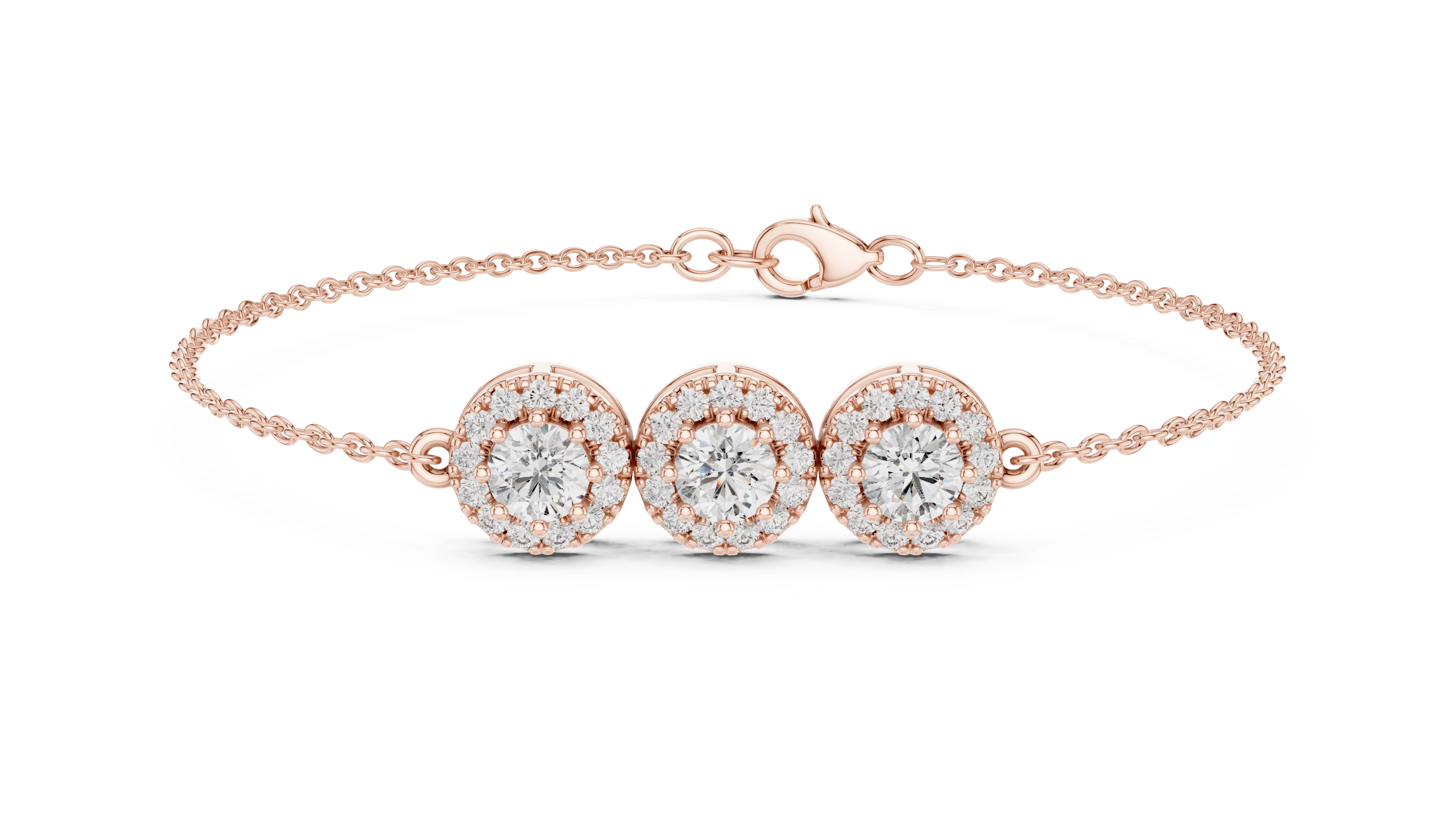 30 Pointer Center  Round Diamond Halo Station Bracelet