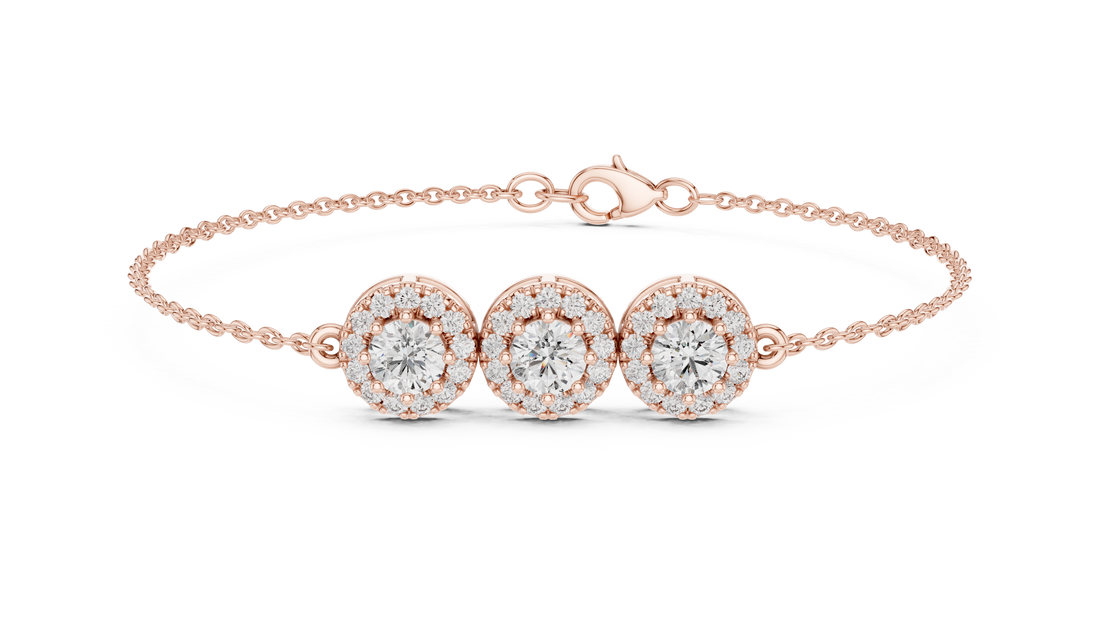 30 Pointer Center  Round Diamond Halo Station Bracelet