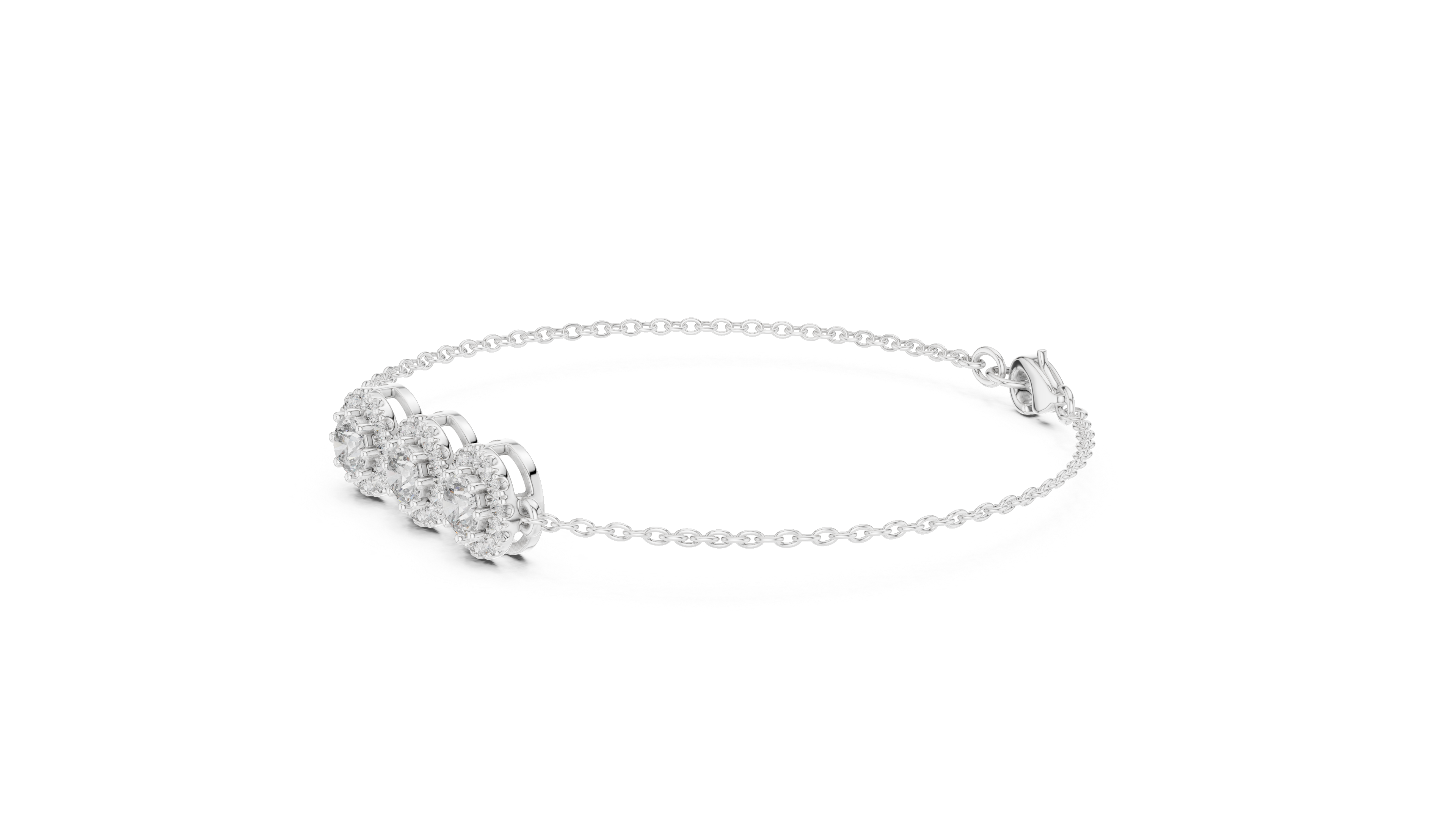 30 Pointer Center  Round Diamond Halo Station Bracelet