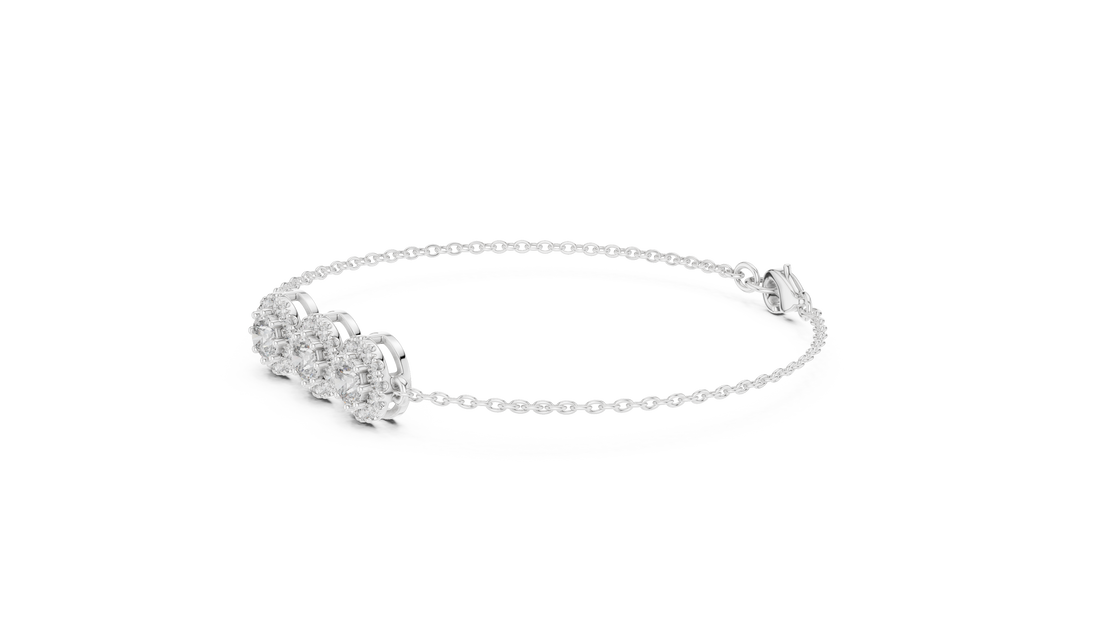 30 Pointer Center  Round Diamond Halo Station Bracelet