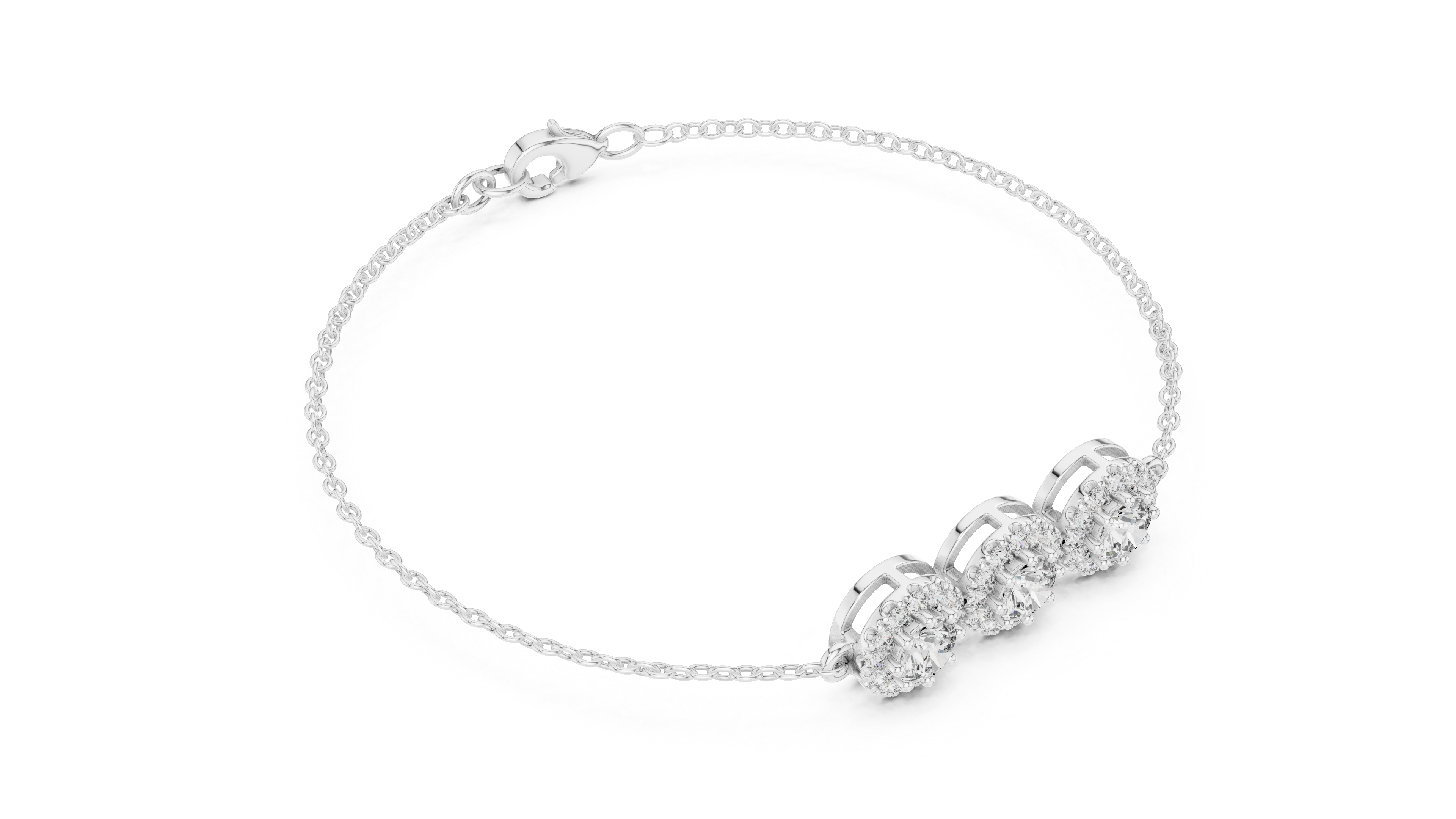 30 Pointer Center  Round Diamond Halo Station Bracelet
