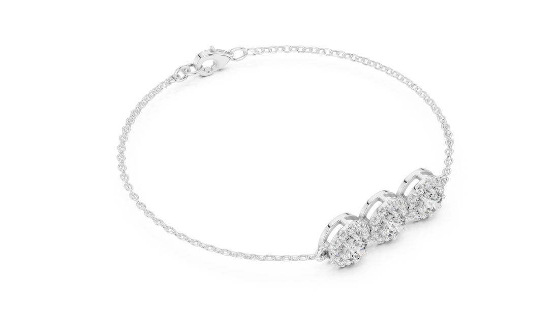30 Pointer Center  Round Diamond Halo Station Bracelet