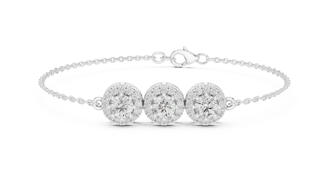 30 Pointer Center  Round Diamond Halo Station Bracelet