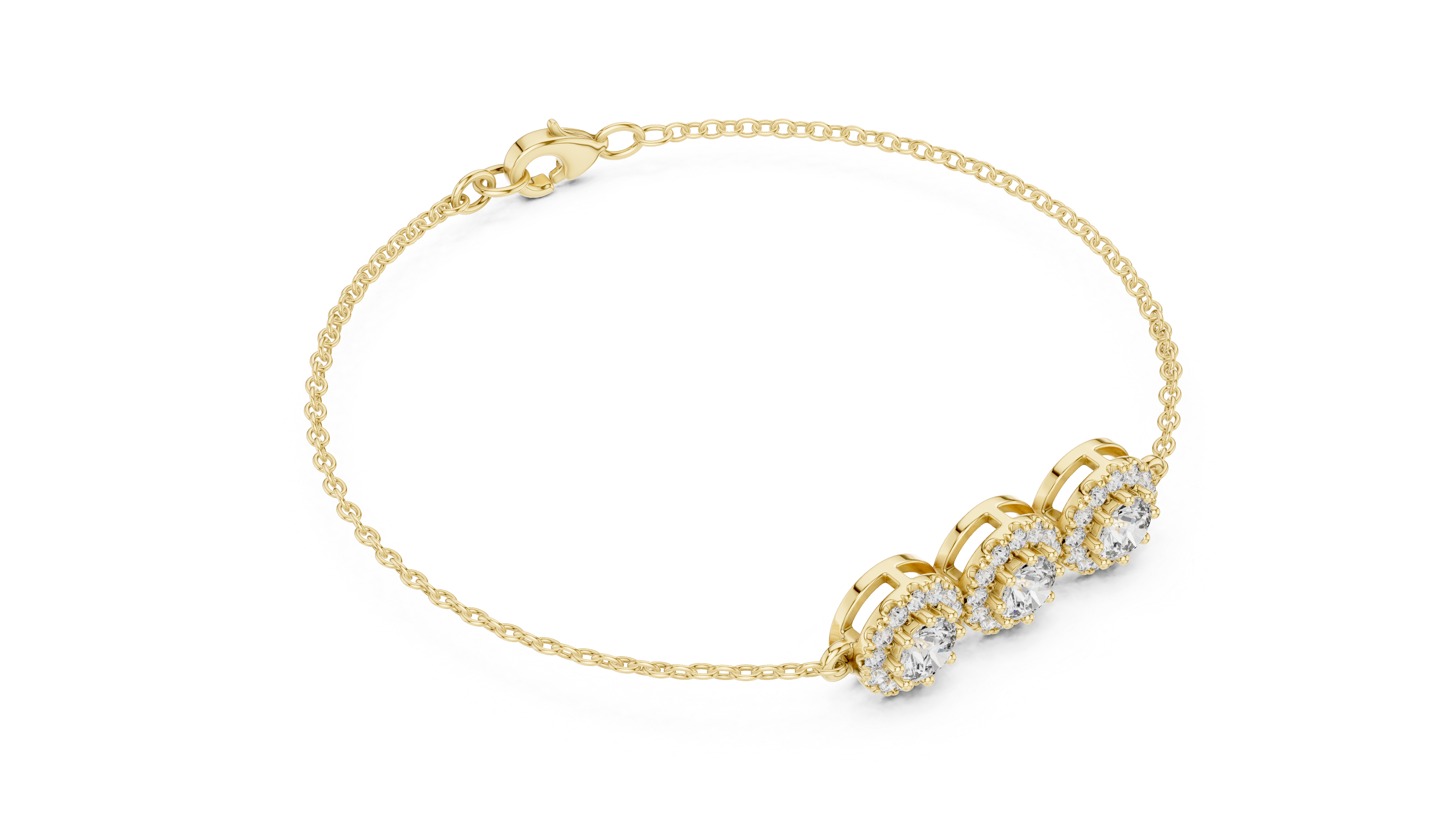 30 Pointer Center  Round Diamond Halo Station Bracelet