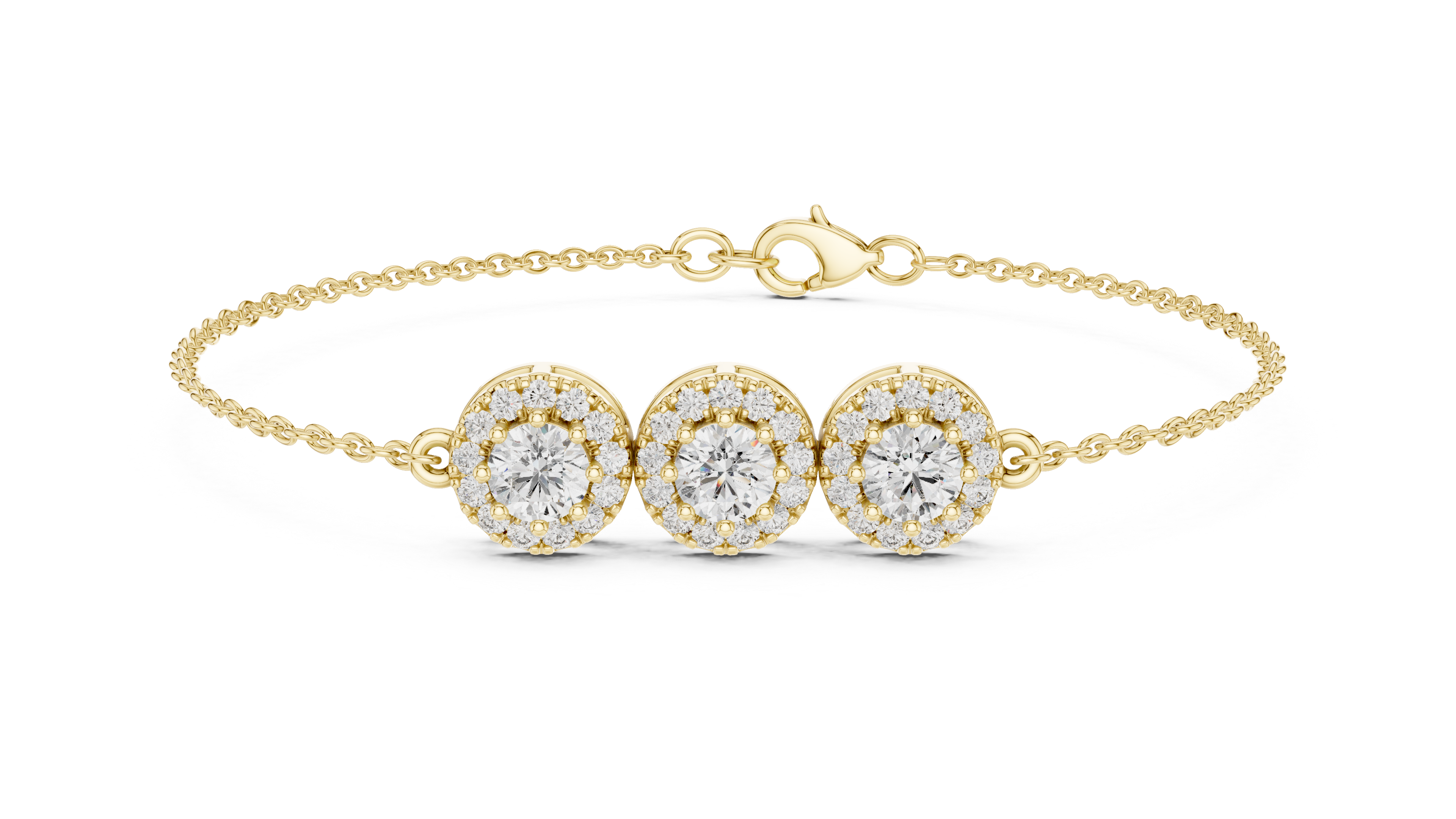30 Pointer Center  Round Diamond Halo Station Bracelet