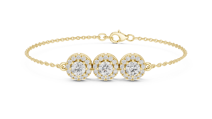 30 Pointer Center  Round Diamond Halo Station Bracelet
