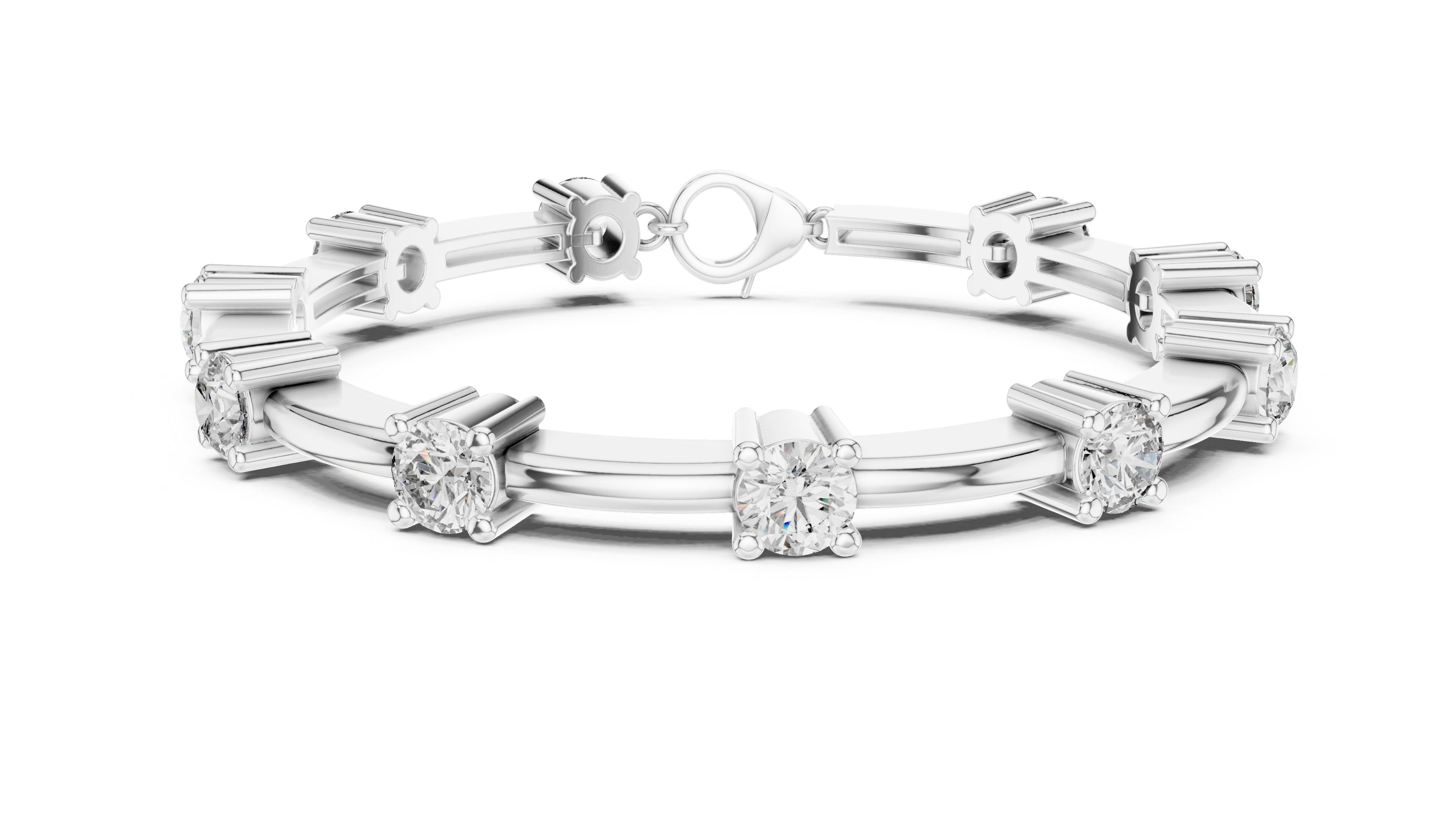 56 Pointer Round Diamond Collet Station Link Bracelet