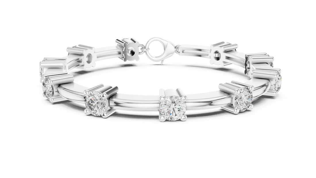 56 Pointer Round Diamond Collet Station Link Bracelet