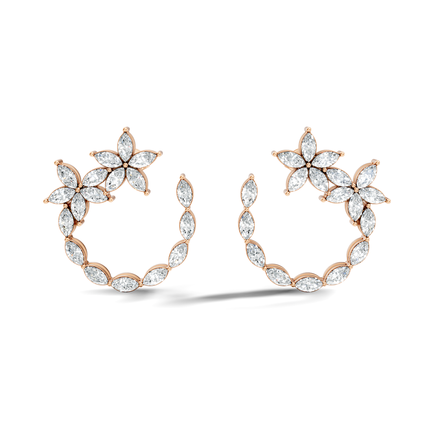 Floral Bloom Marquise Diamond Curved Earrings