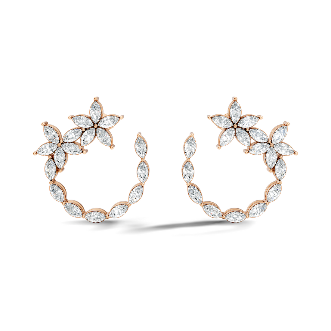 Floral Bloom Marquise Diamond Curved Earrings