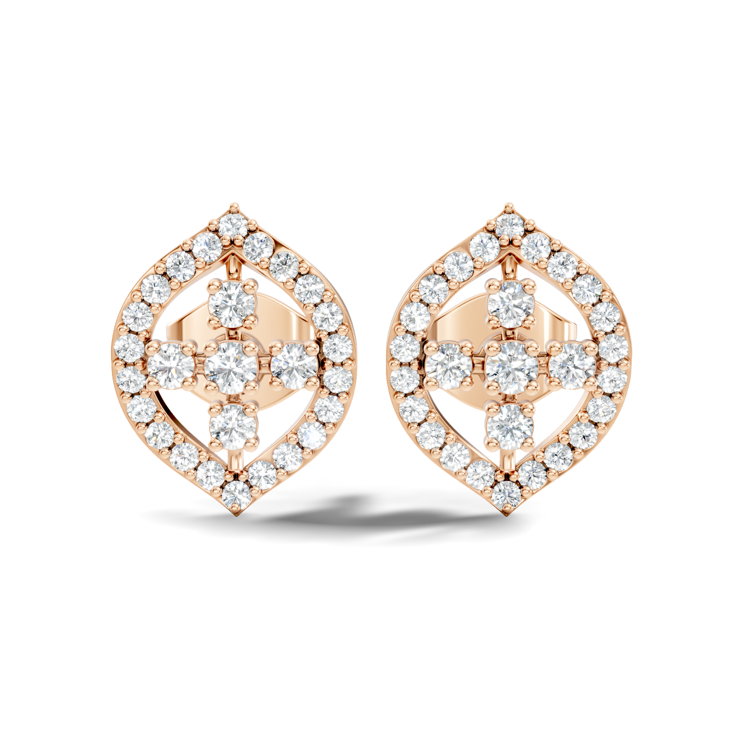 Round Diamond Marquise Openwork Cluster Stud