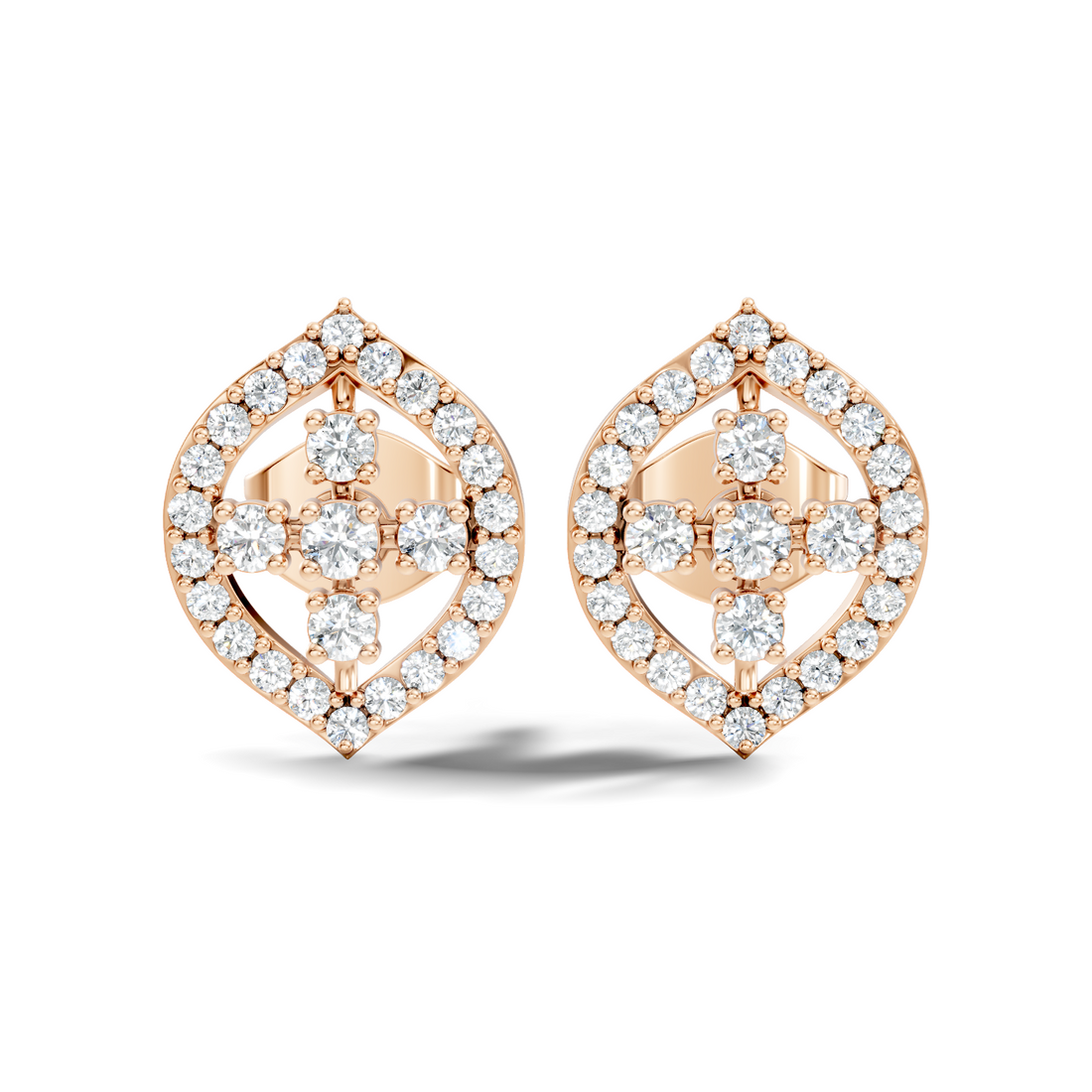 Round Diamond Marquise Openwork Cluster Stud