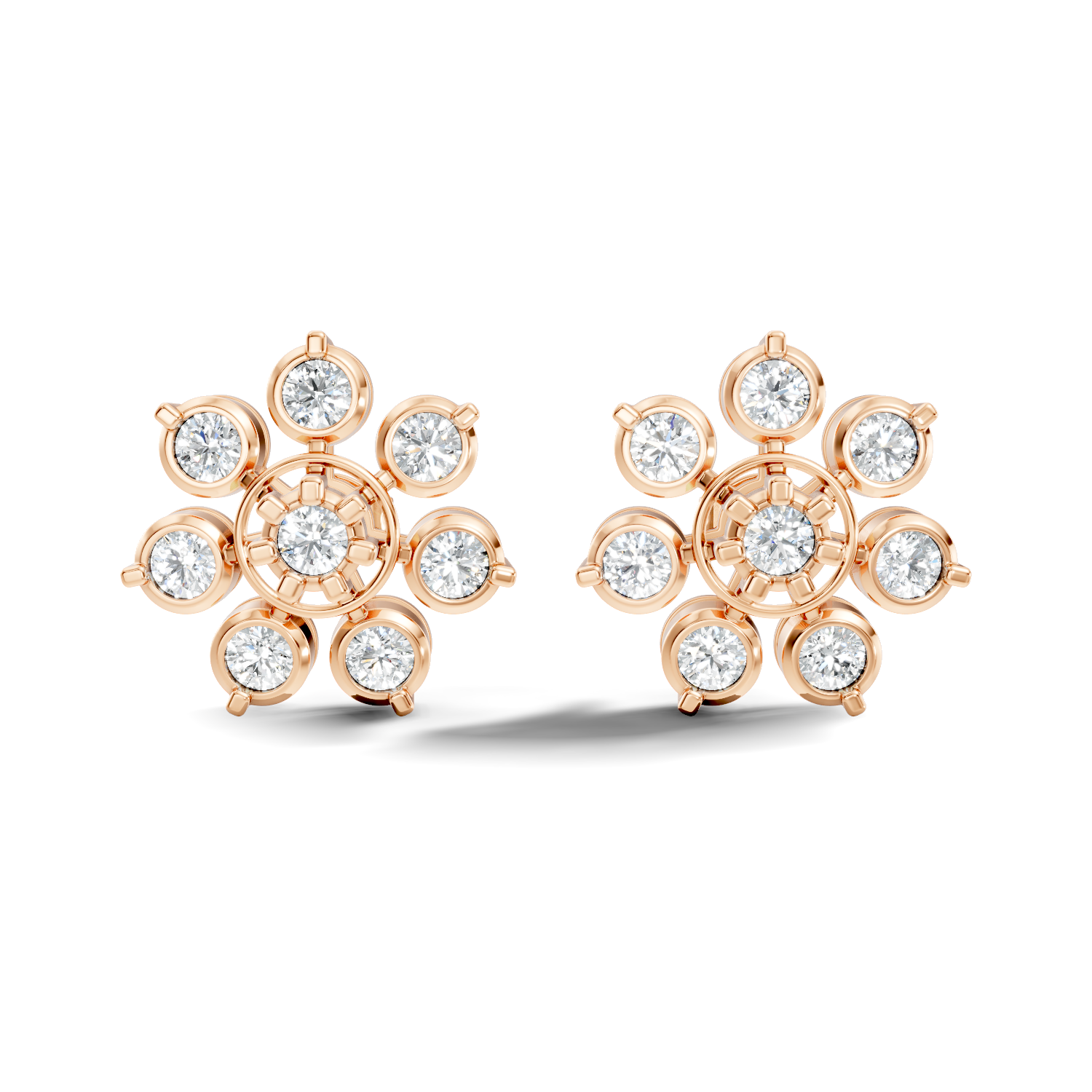 Round Diamond Grand Sunburst Floral Cluster Stud