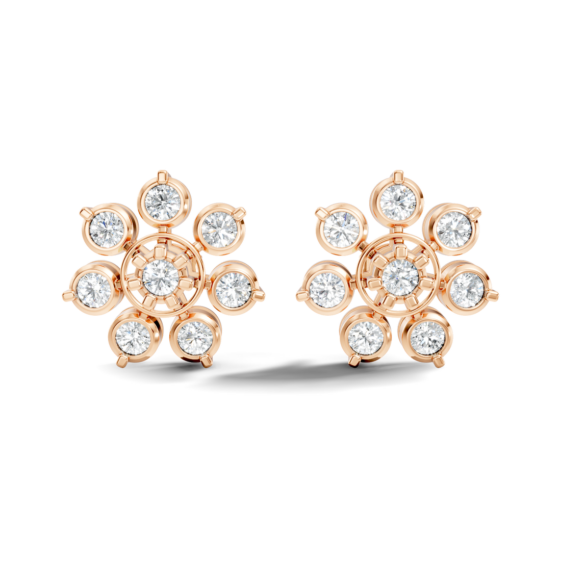Round Diamond Grand Sunburst Floral Cluster Stud
