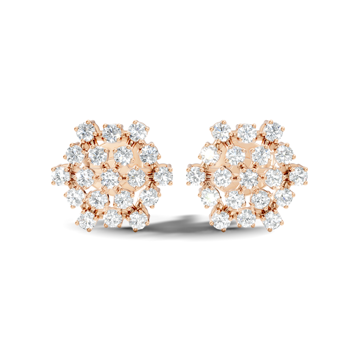 Round Diamond Hexagonal Snowflake Cluster Stud