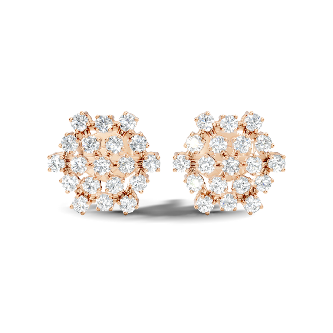 Round Diamond Hexagonal Snowflake Cluster Stud