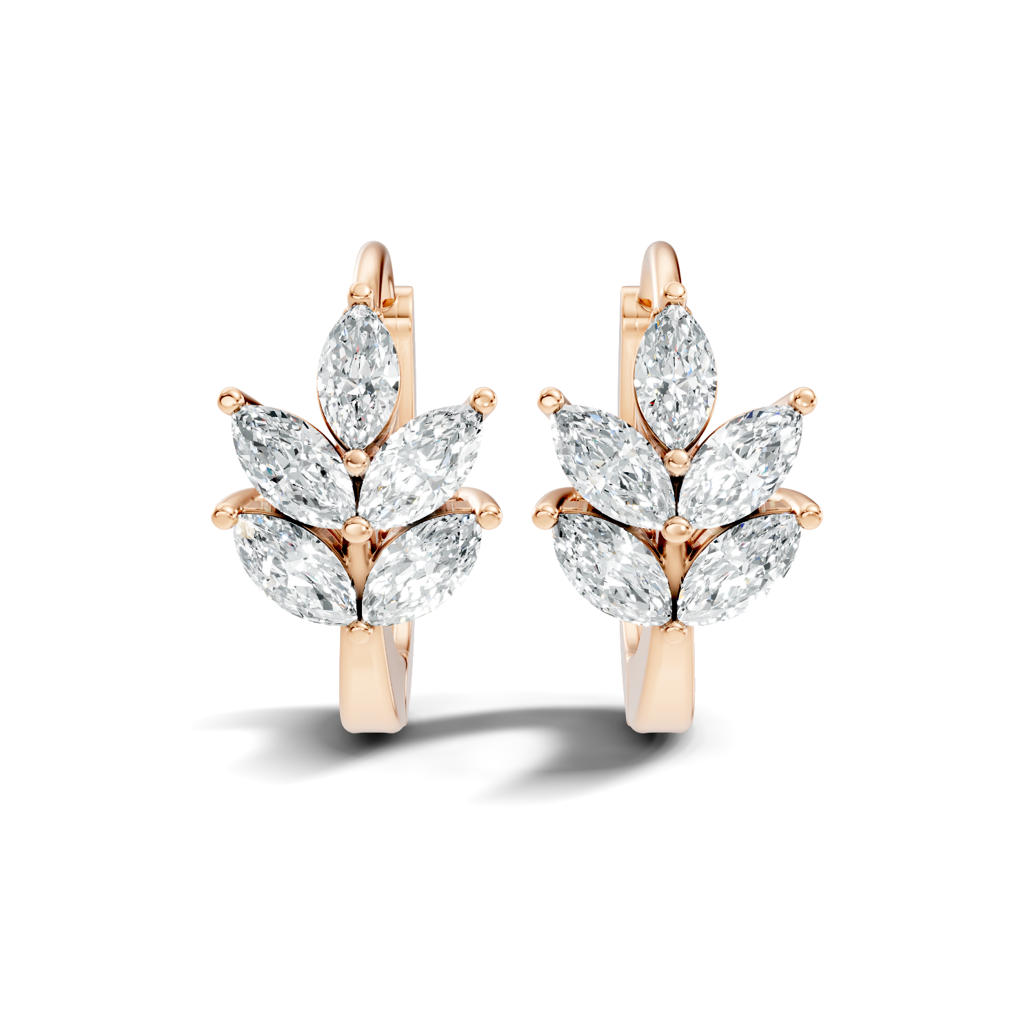 Marquise Cut Diamond Leaf Cluster Huggie Hoop Earrings