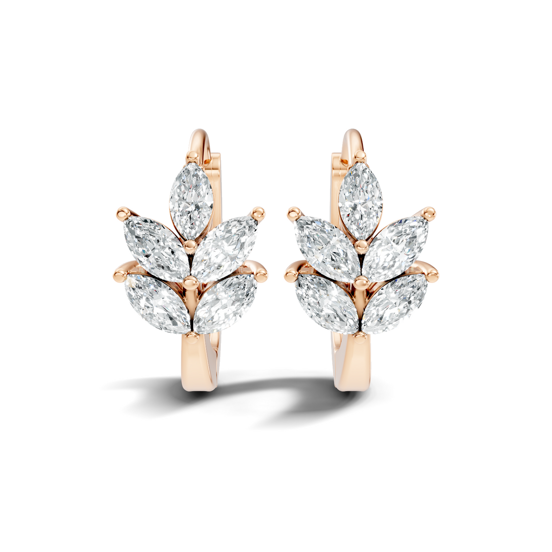 Marquise Cut Diamond Leaf Cluster Huggie Hoop Earrings