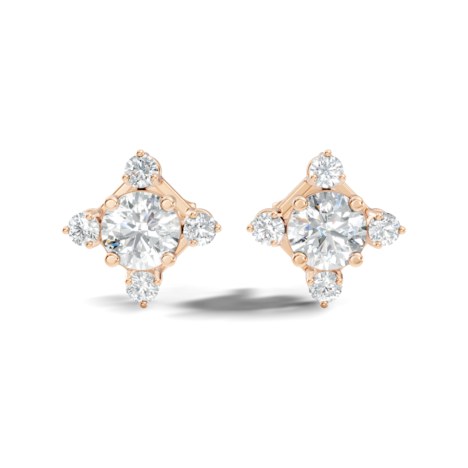 Diamond Solitaire & Four-Point Compass Halo Stud