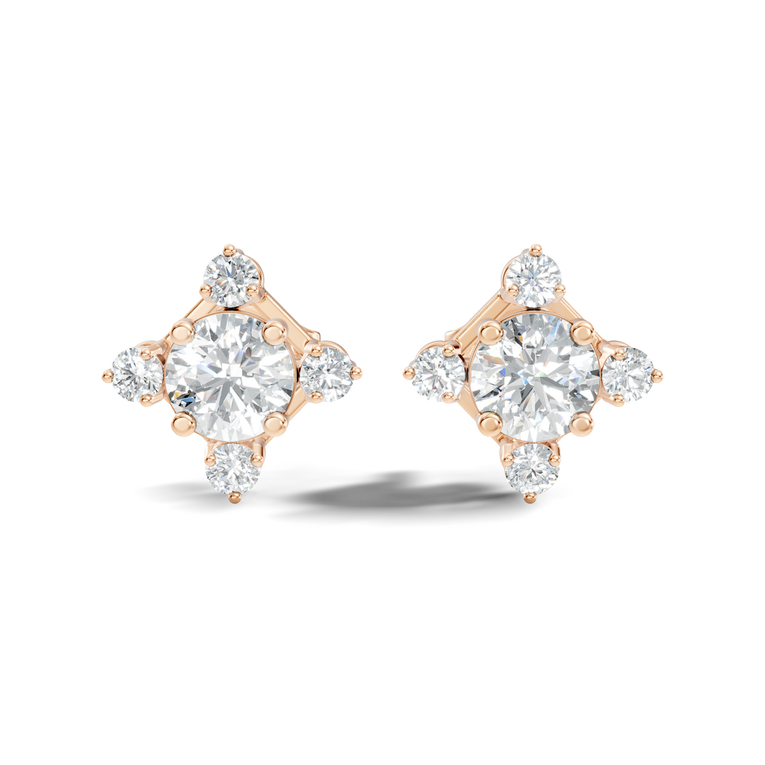Diamond Solitaire & Four-Point Compass Halo Stud