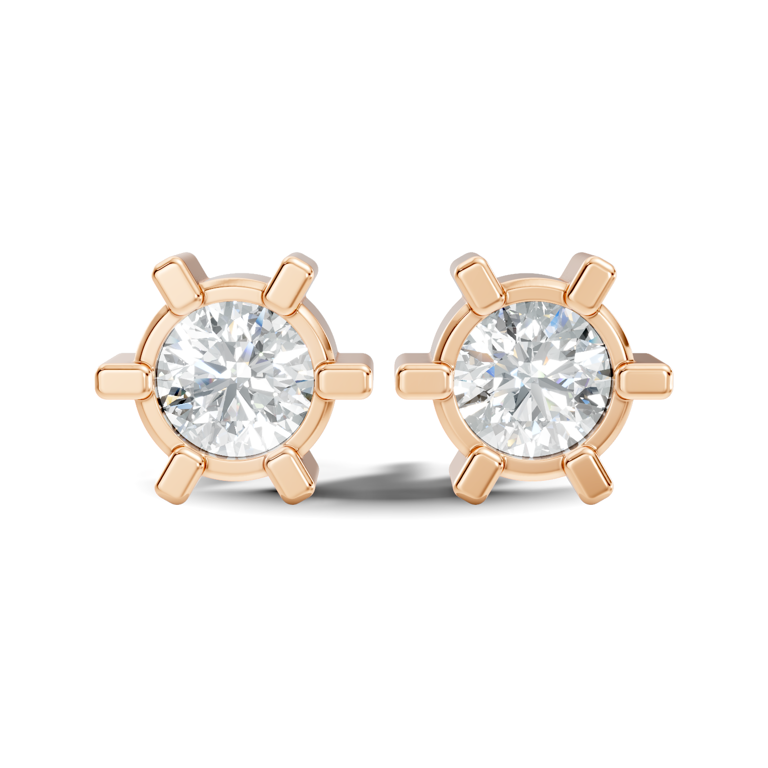 Round Diamond 6-Prong Sunburst Solitaire Stud