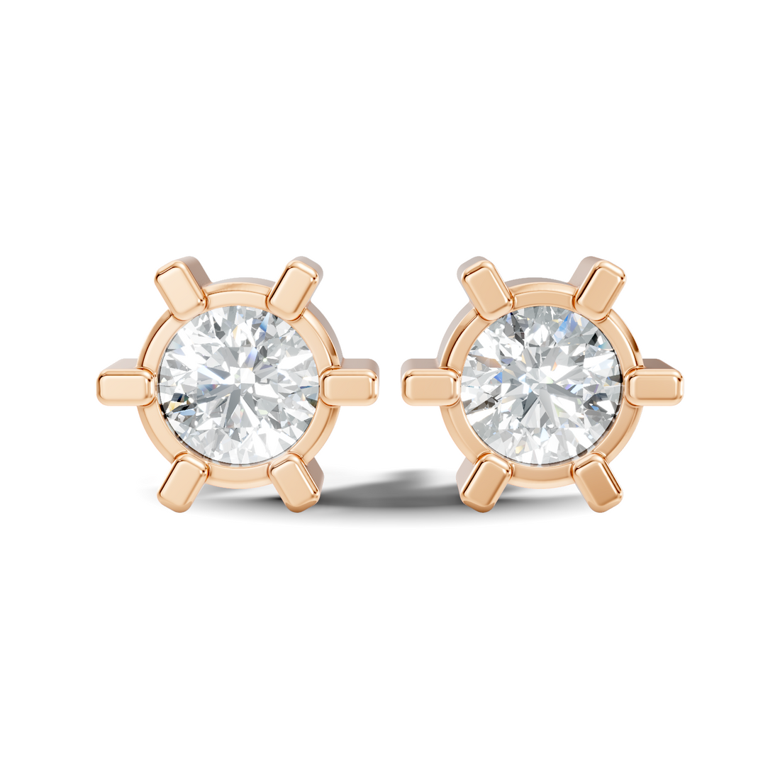 Round Diamond 6-Prong Sunburst Solitaire Stud