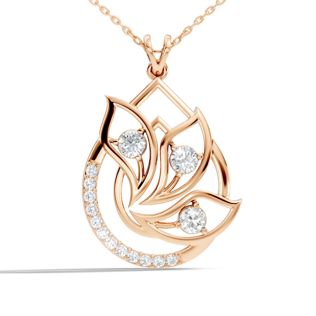 Round Diamond Flame Floral Teardrop Statement Pendant
