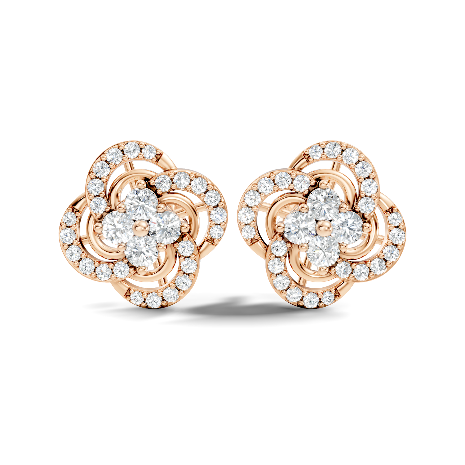 Four-Leaf Clover Swirl Diamond Stud